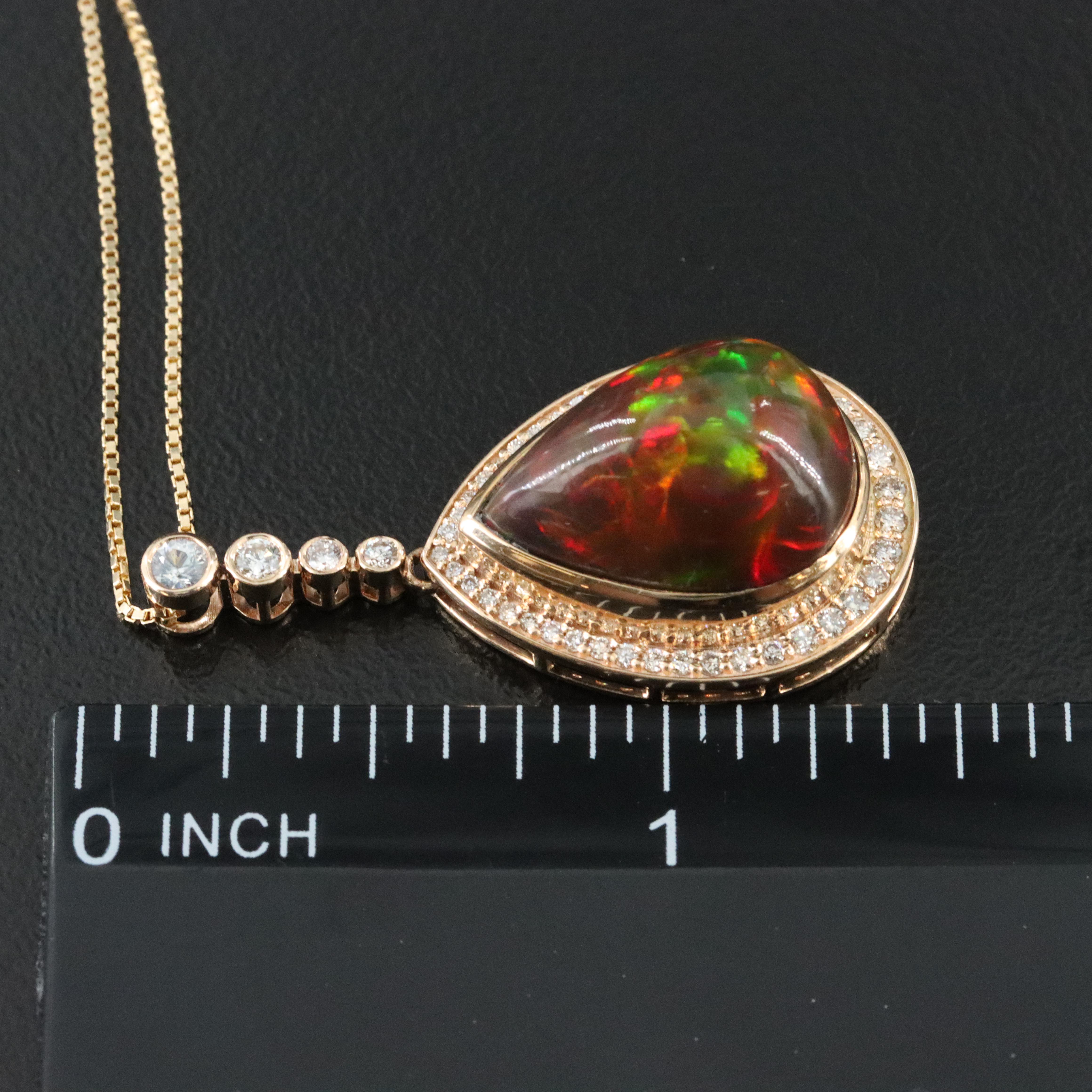 14K 8.69 CT Opal and Diamond Pendant Necklace