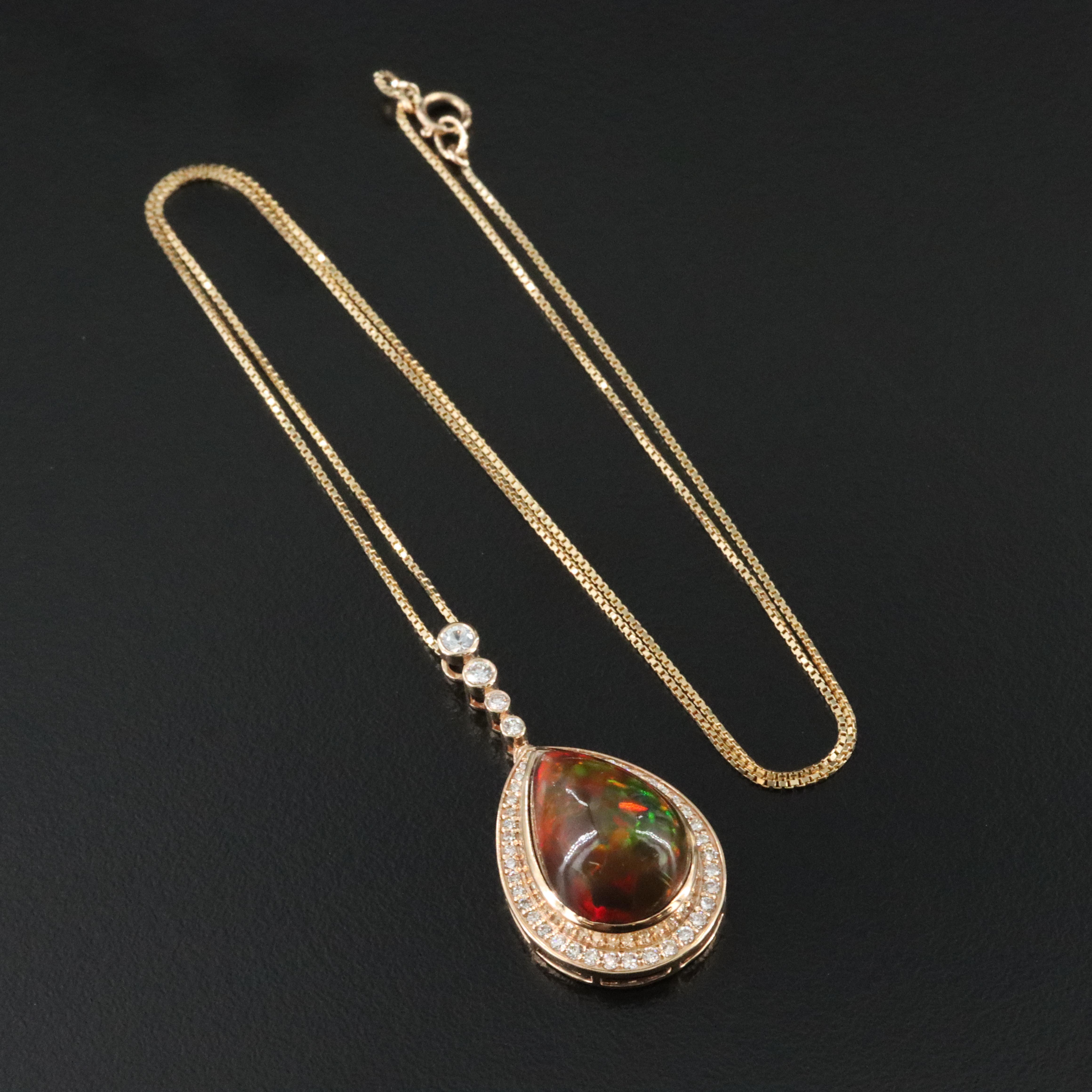 14K 8.69 CT Opal and Diamond Pendant Necklace