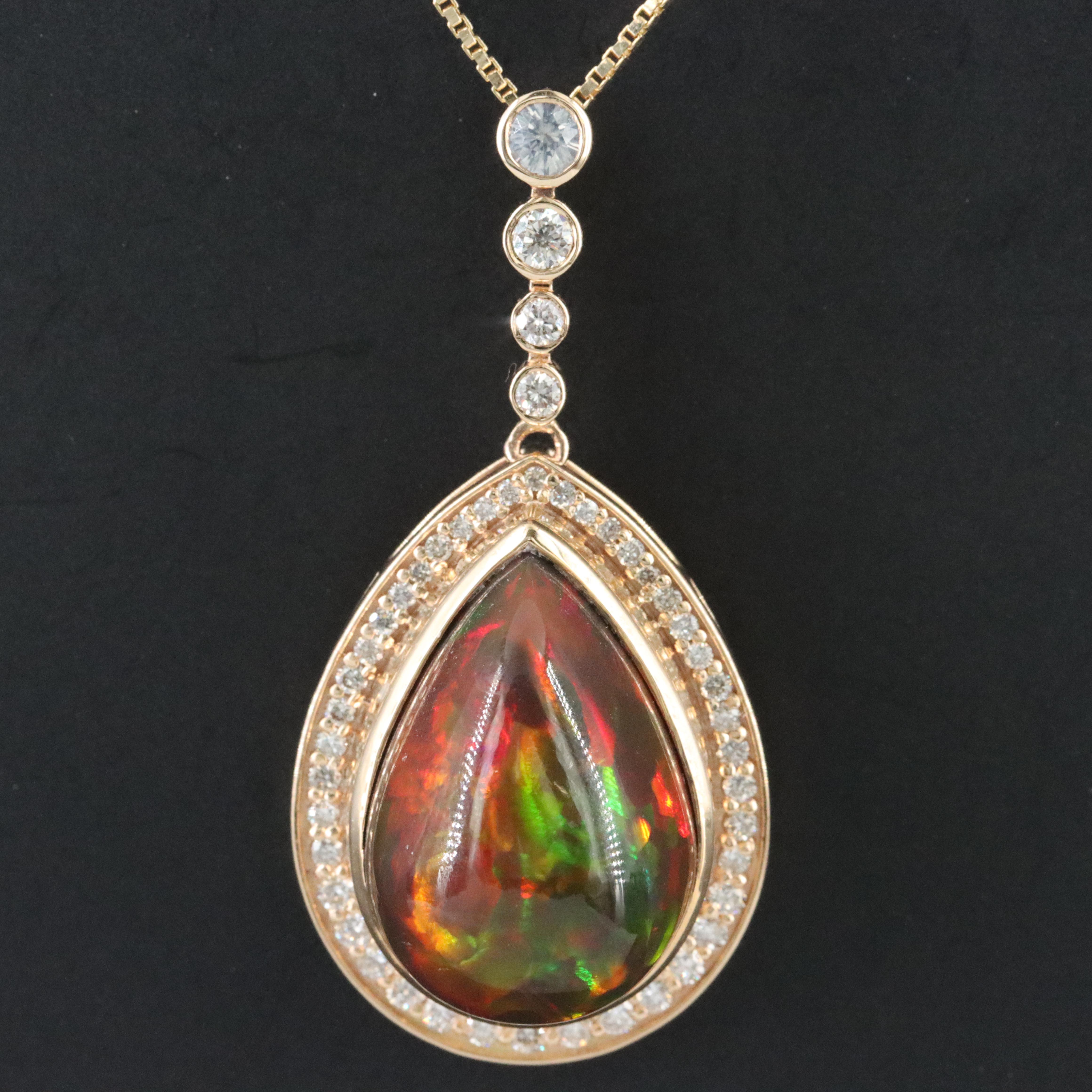 14K 8.69 CT Opal and Diamond Pendant Necklace