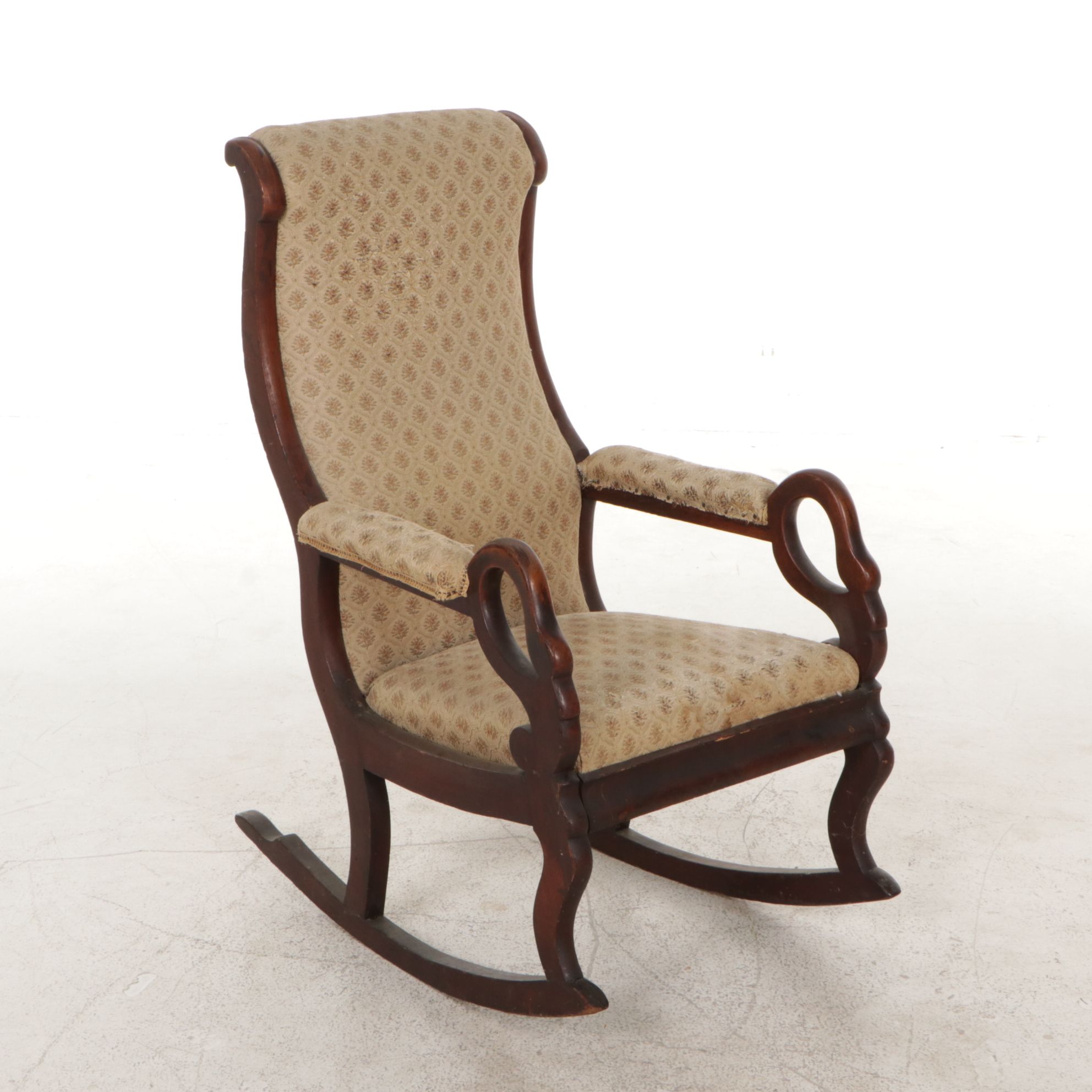 Victorian Walnut Upholstered Goose Neck Rocking Chair