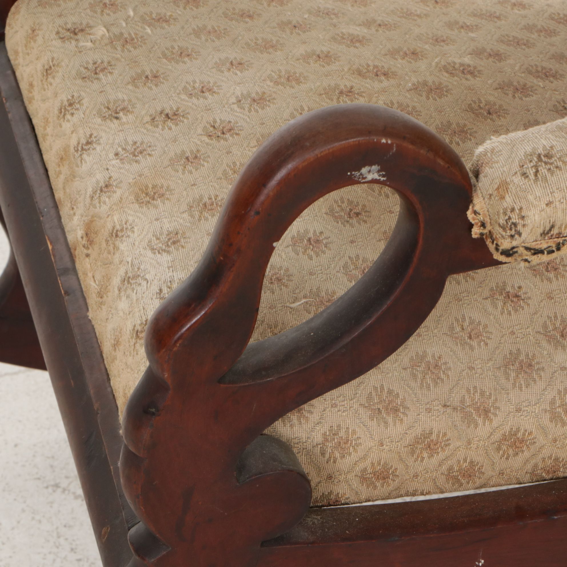 Victorian Walnut Upholstered Goose Neck Rocking Chair
