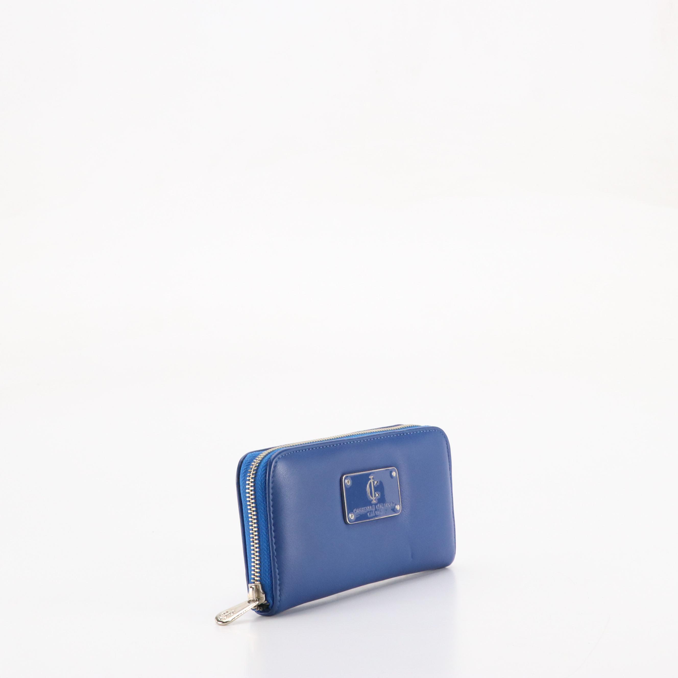 Carteras Italianas Zip-Around Wallet in Royal Blue Leather