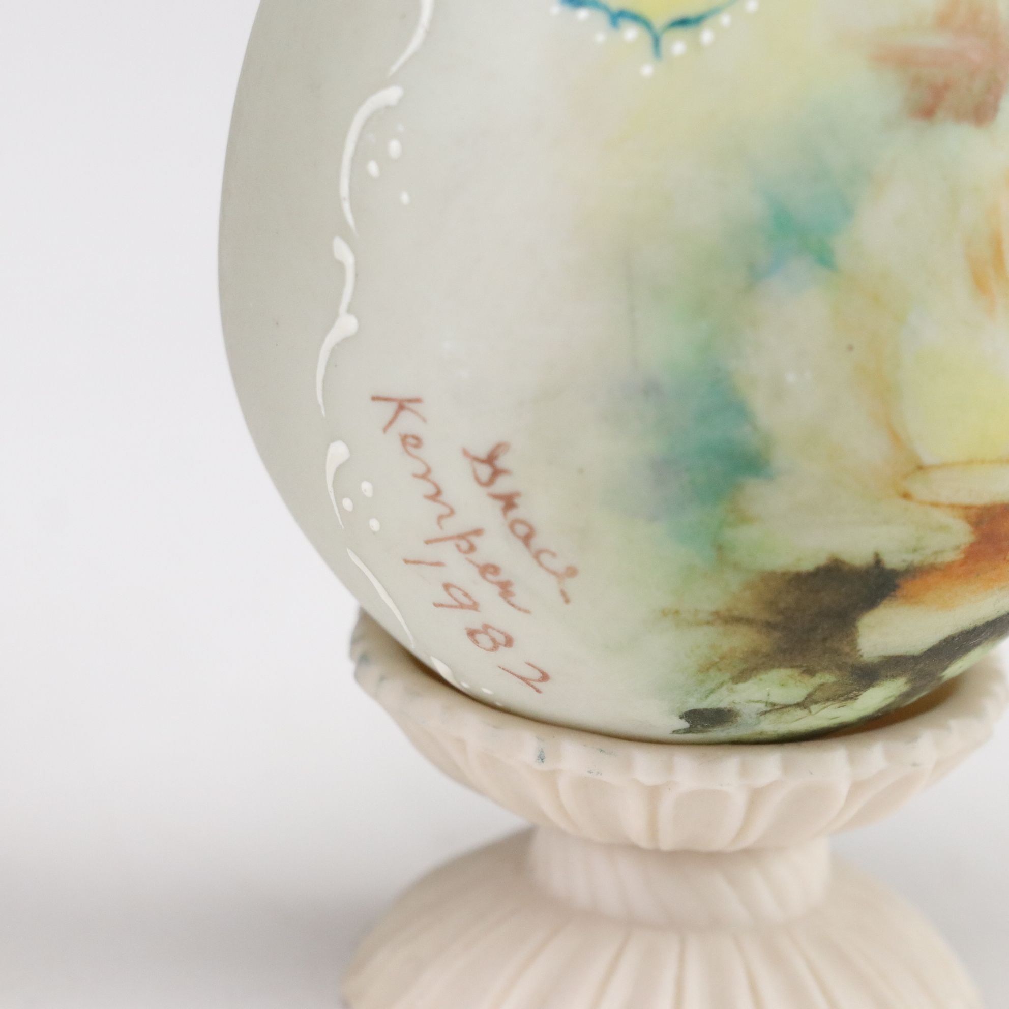 Grace Kemper Hand-Decorated Egg with "Holiday Surprise" and More Decor, 1980s