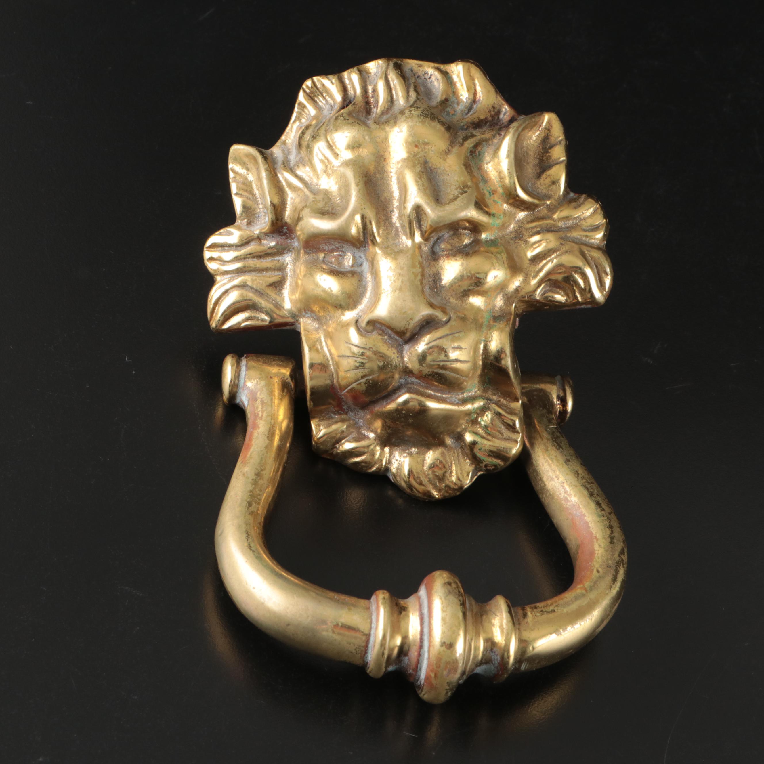 Lion Head Brass Finish Metal Door Knocker