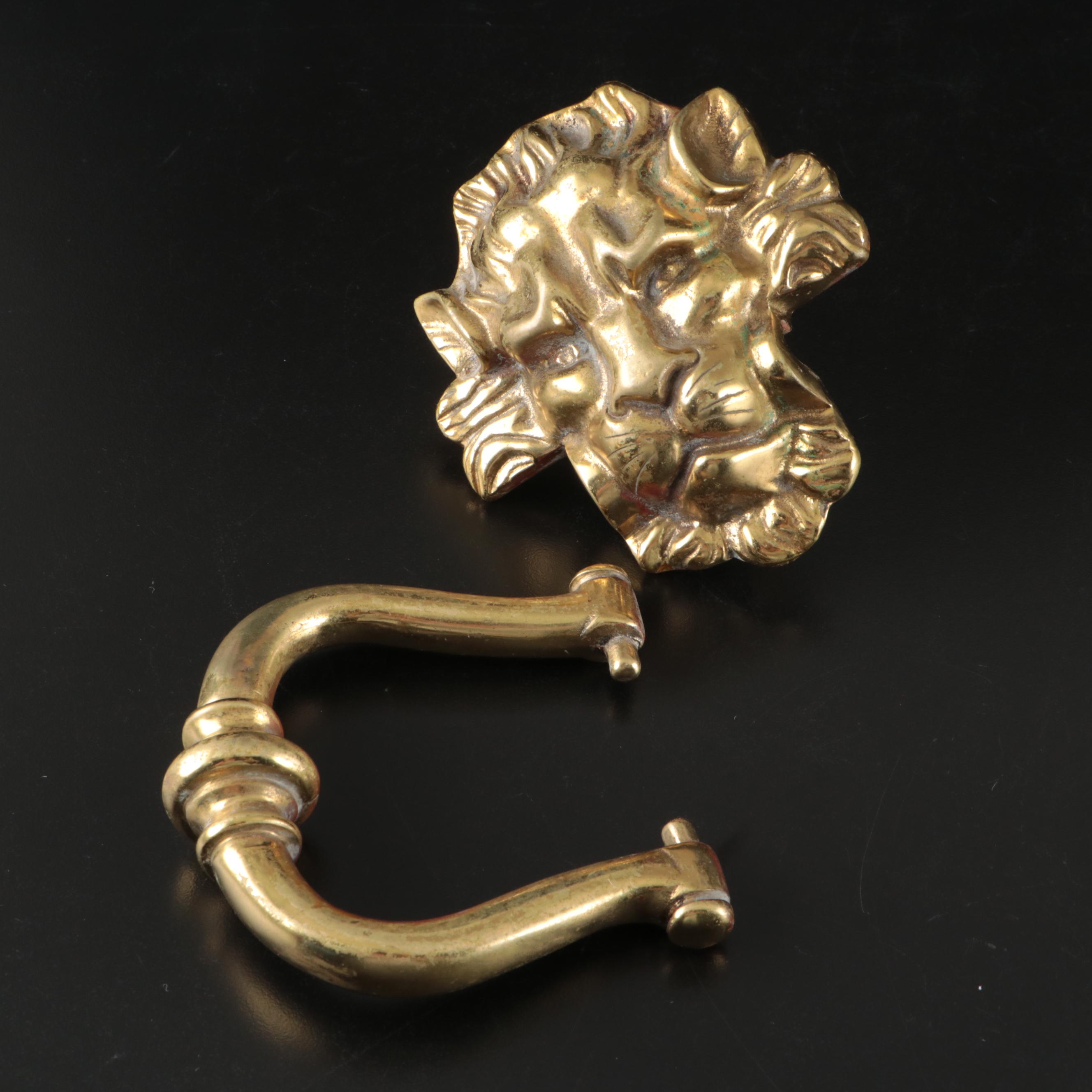Lion Head Brass Finish Metal Door Knocker