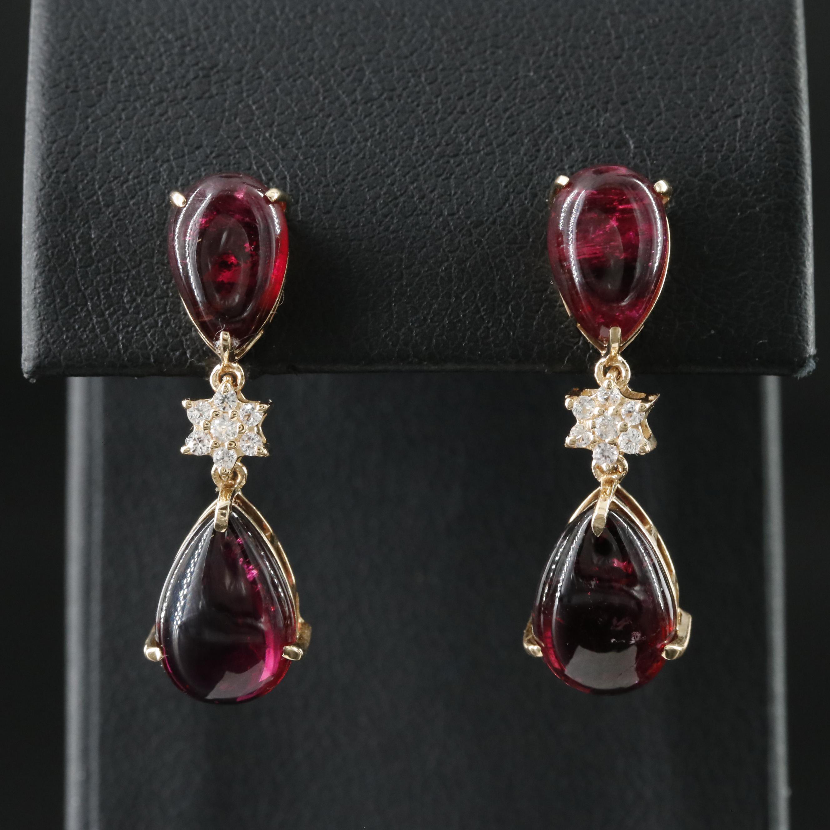 14K Tourmaline and White Sapphire Earrings