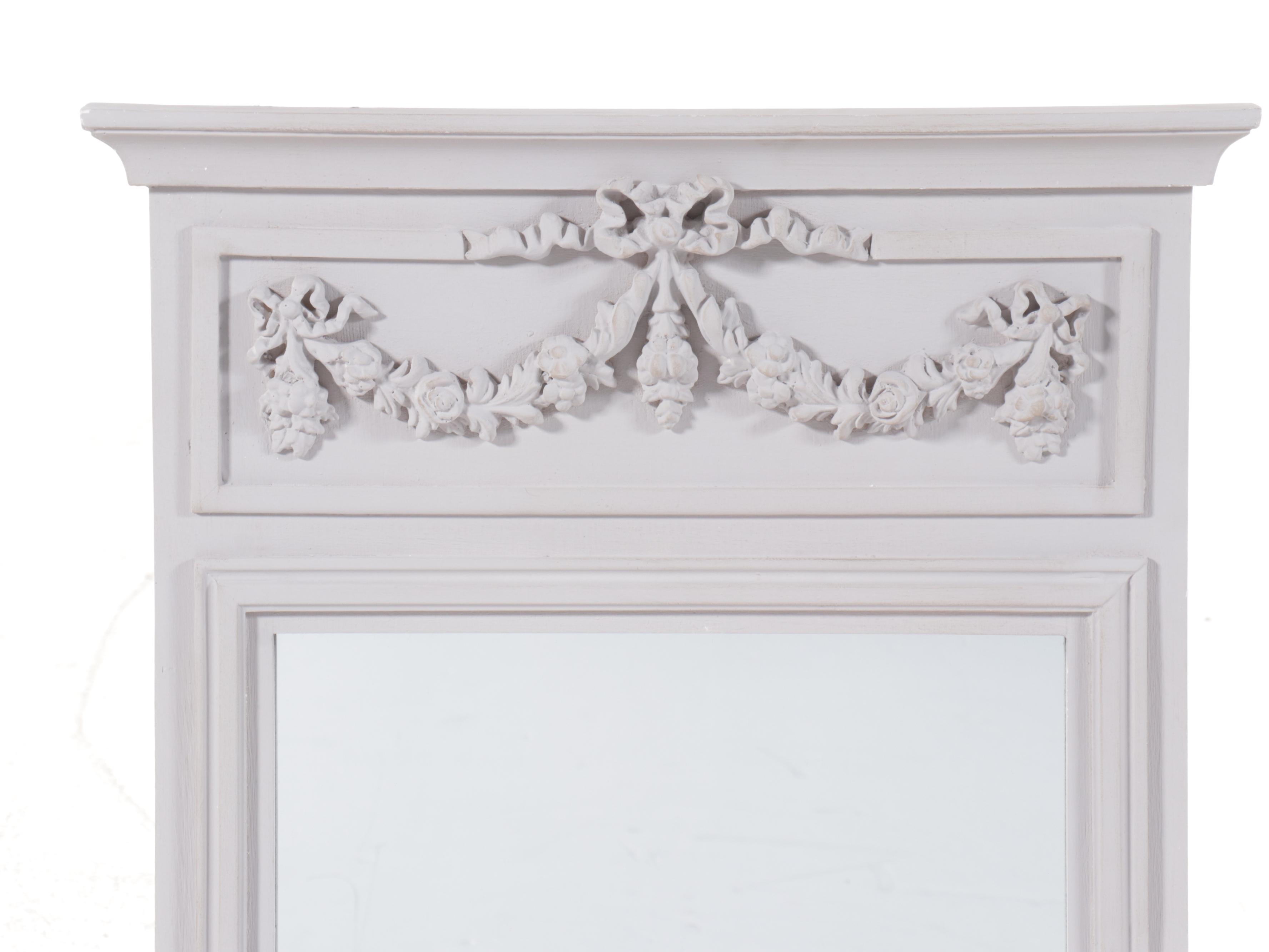 French Style Painted Wood Trumeau Mirror