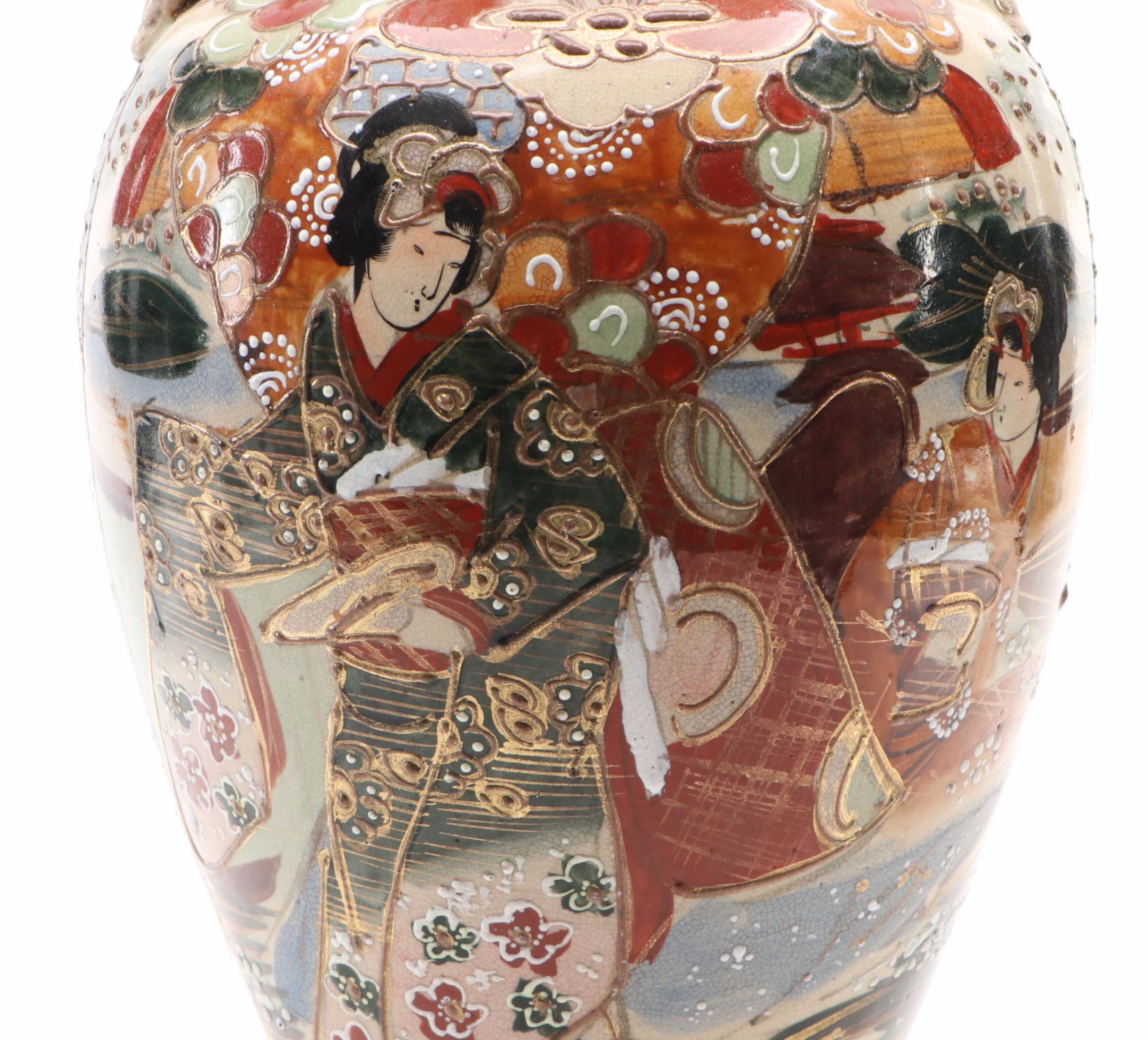 Japanese Satsuma Moriage Accented Vase, Early to Mid-20th Century