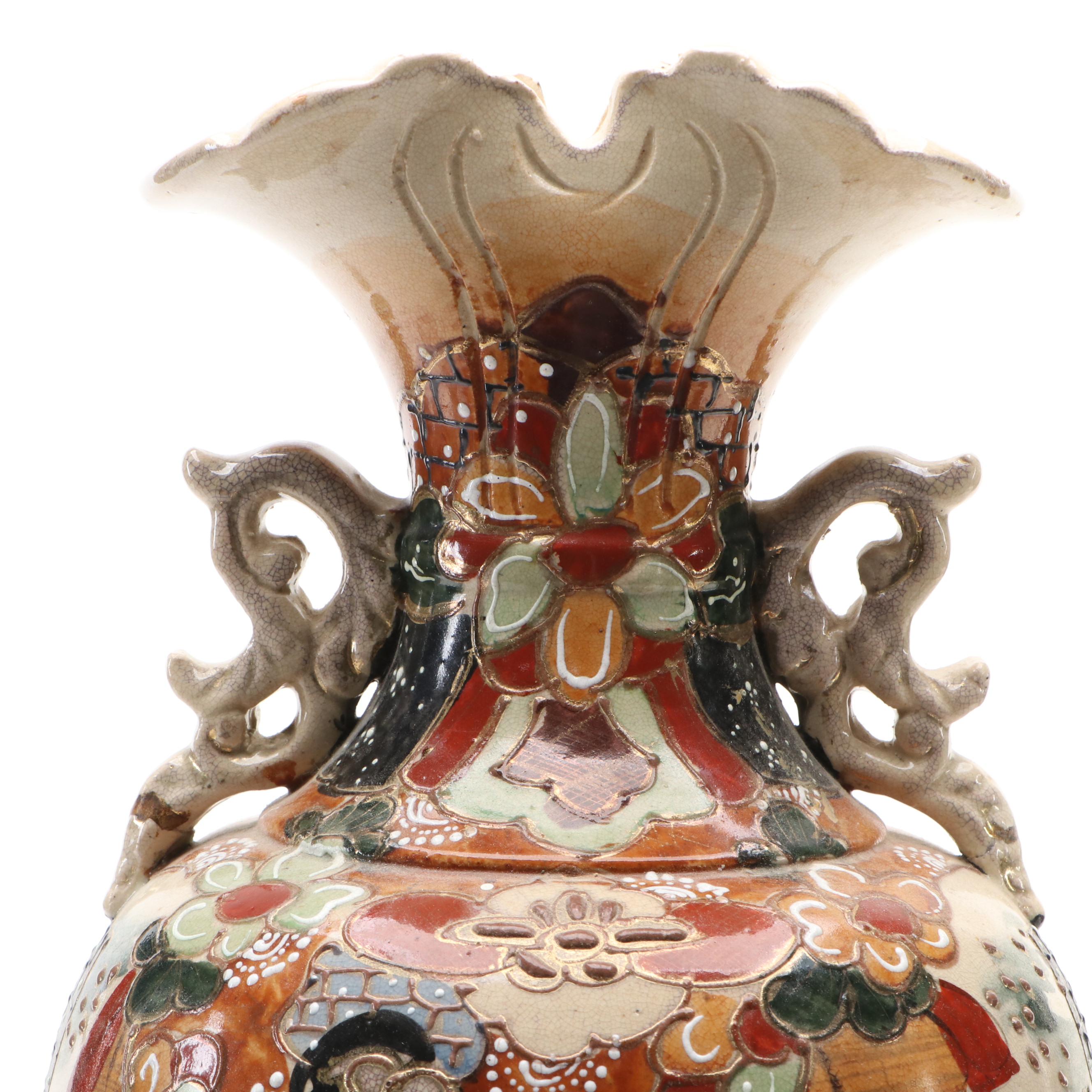 Japanese Satsuma Moriage Accented Vase, Early to Mid-20th Century