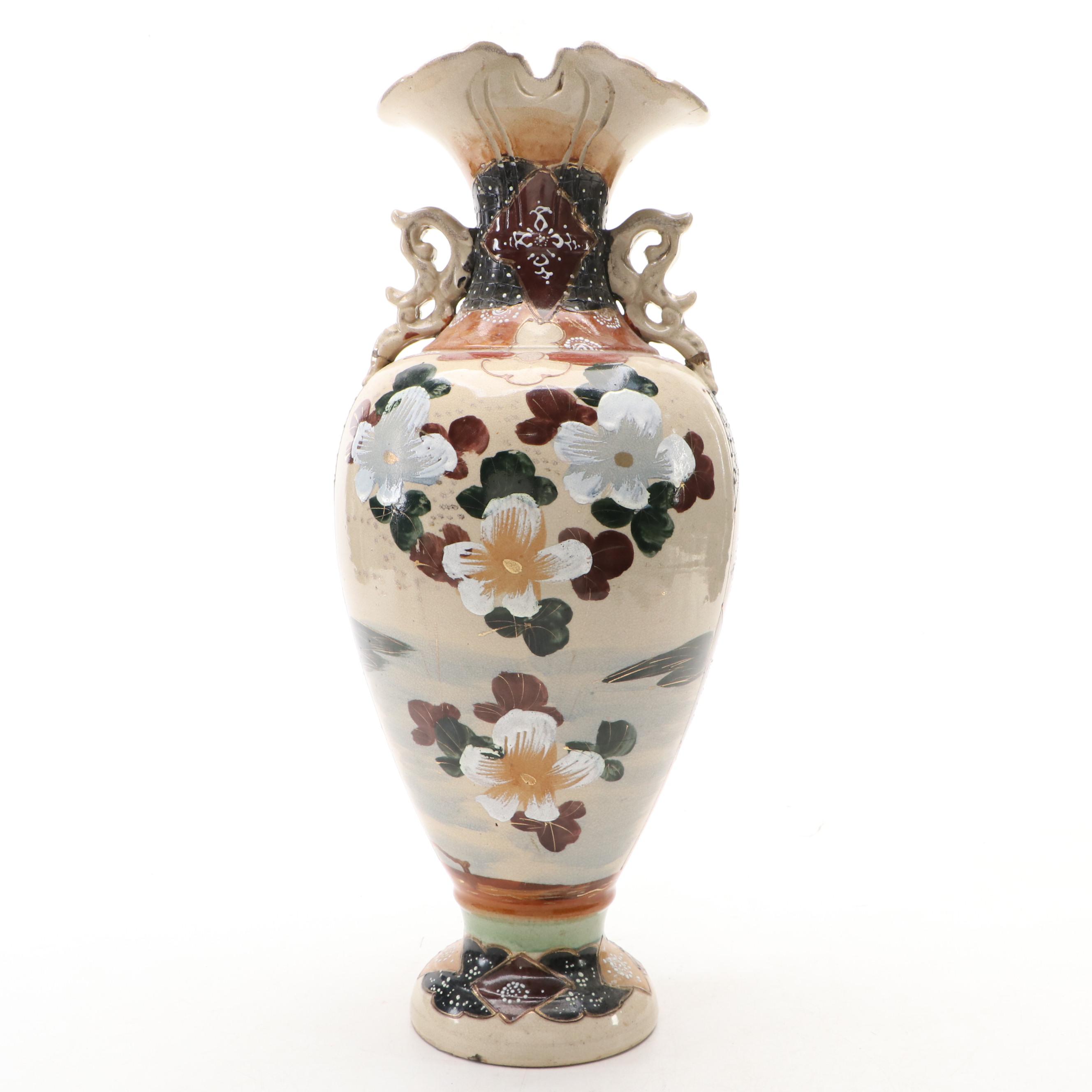 Japanese Satsuma Moriage Accented Vase, Early to Mid-20th Century
