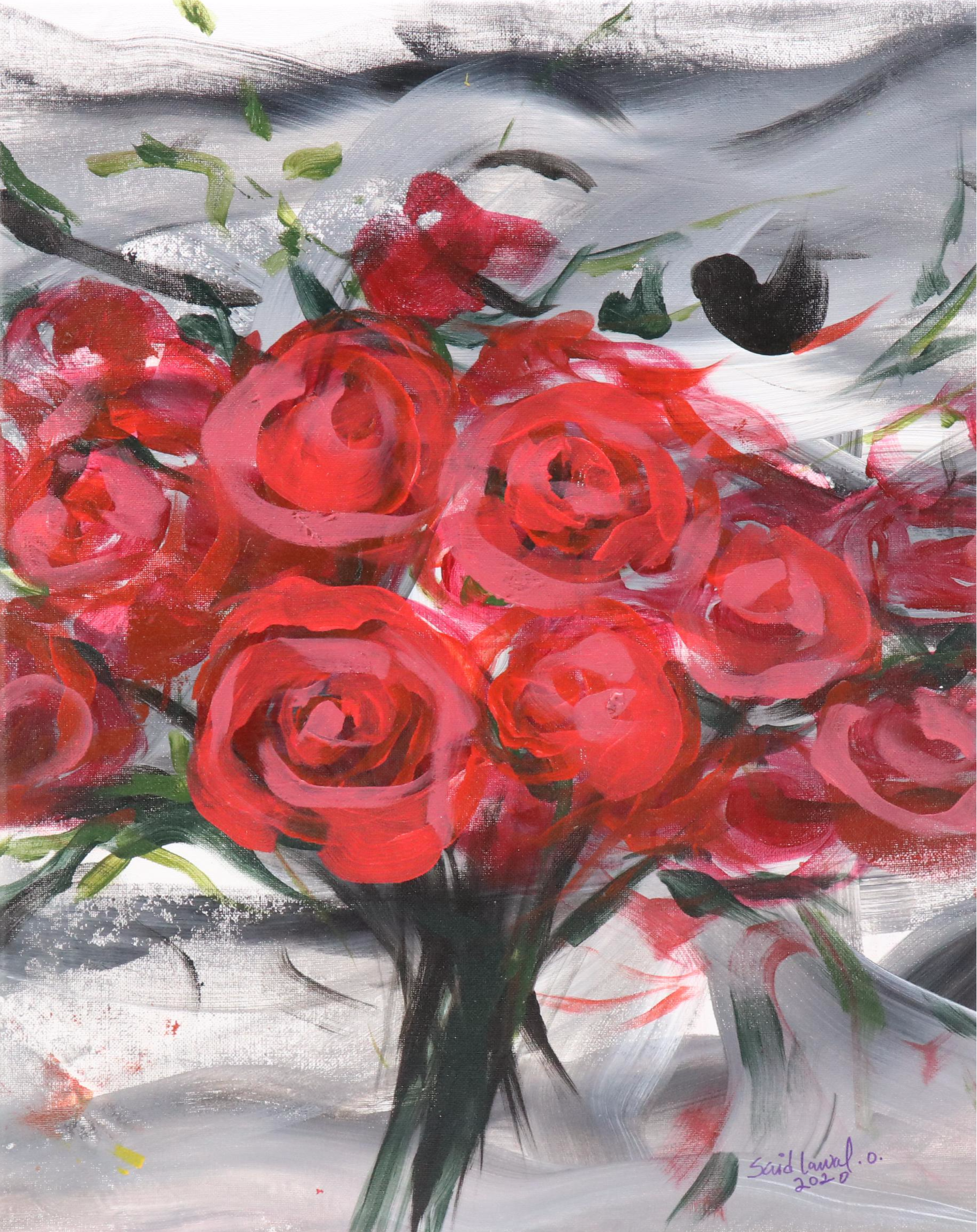 Said Oladejo-lawal Stylized Floral Acrylic Painting, 2020