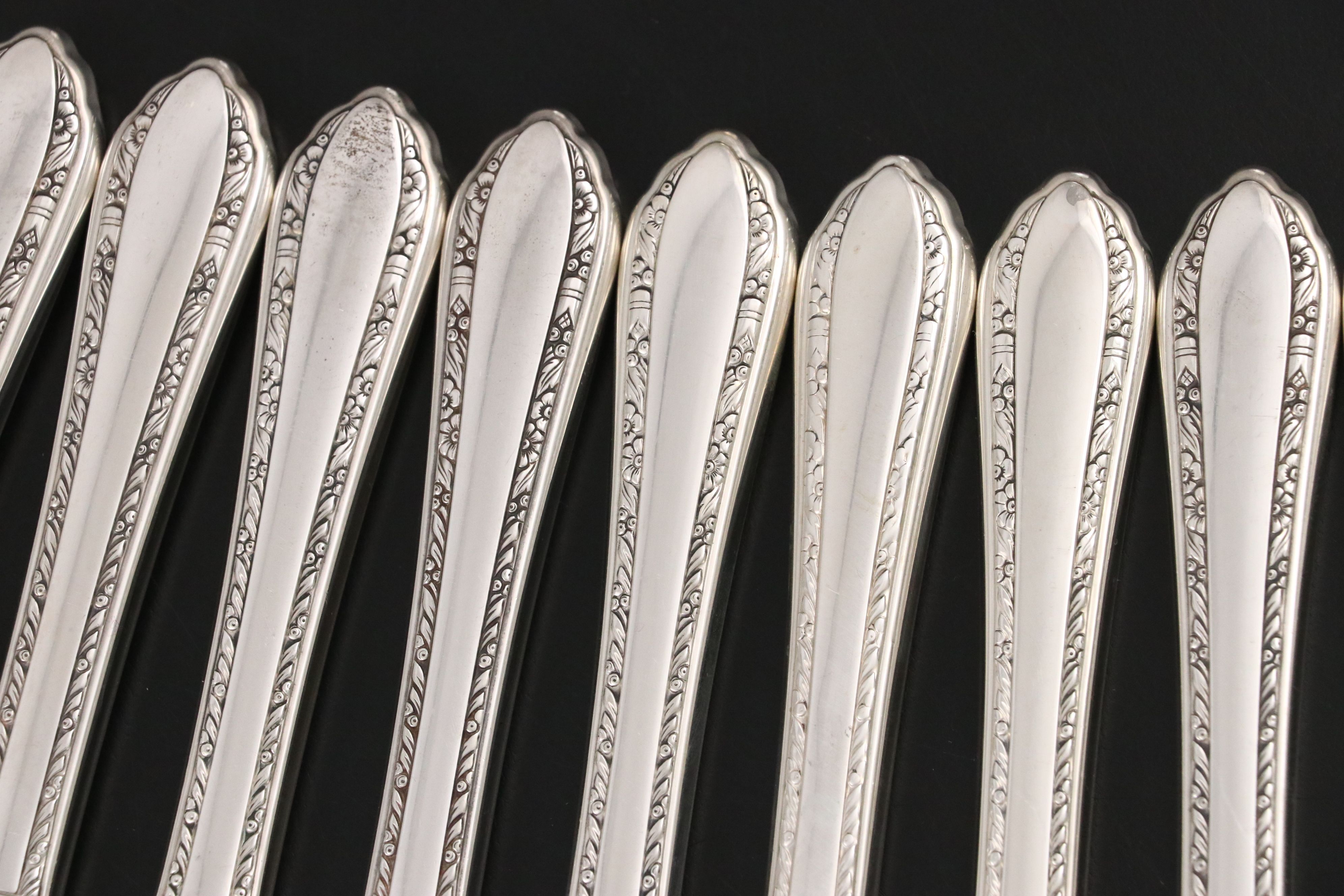 Royal Crest "Wild Flower" Sterling Silver Handle Salad Servers and Dinner Knives