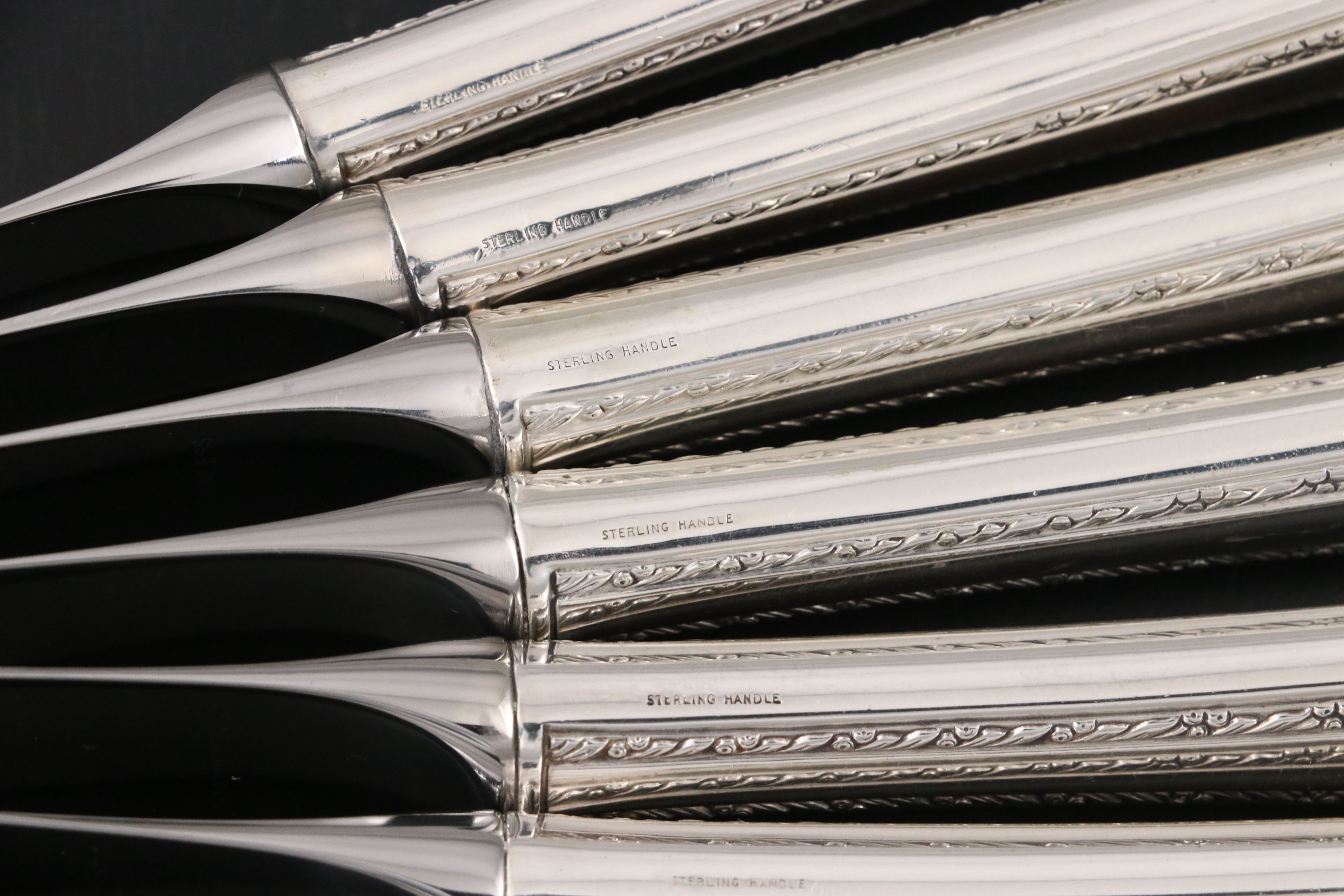 Royal Crest "Wild Flower" Sterling Silver Handle Salad Servers and Dinner Knives