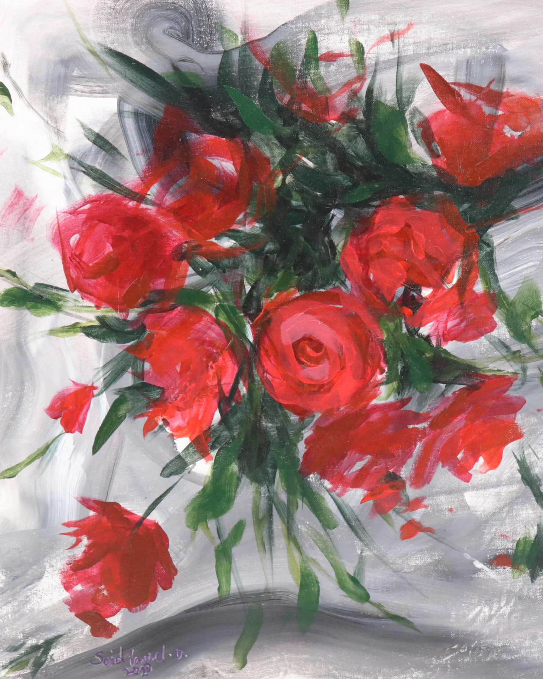 Said Oladejo-lawal Stylized Floral Acrylic Painting, 2020