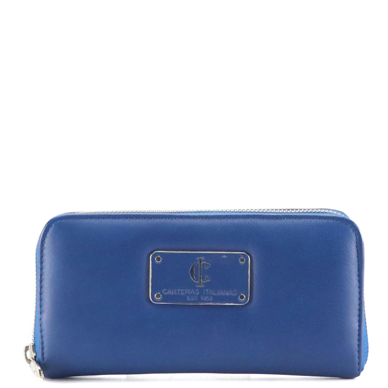 Carteras Italianas Zip-Around Wallet in Royal Blue Leather