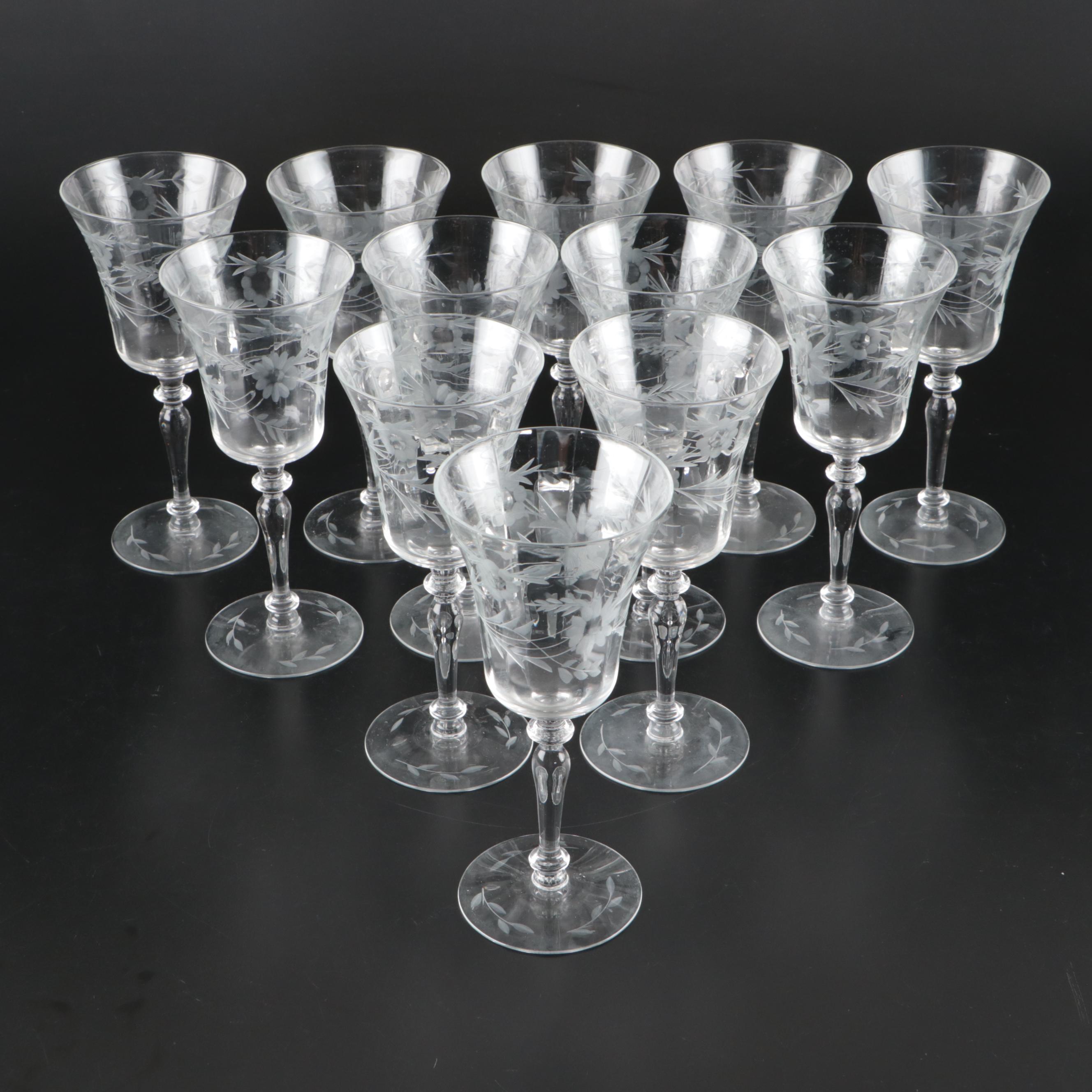 Glastonbury-Lotus Floral Glass Water Goblets