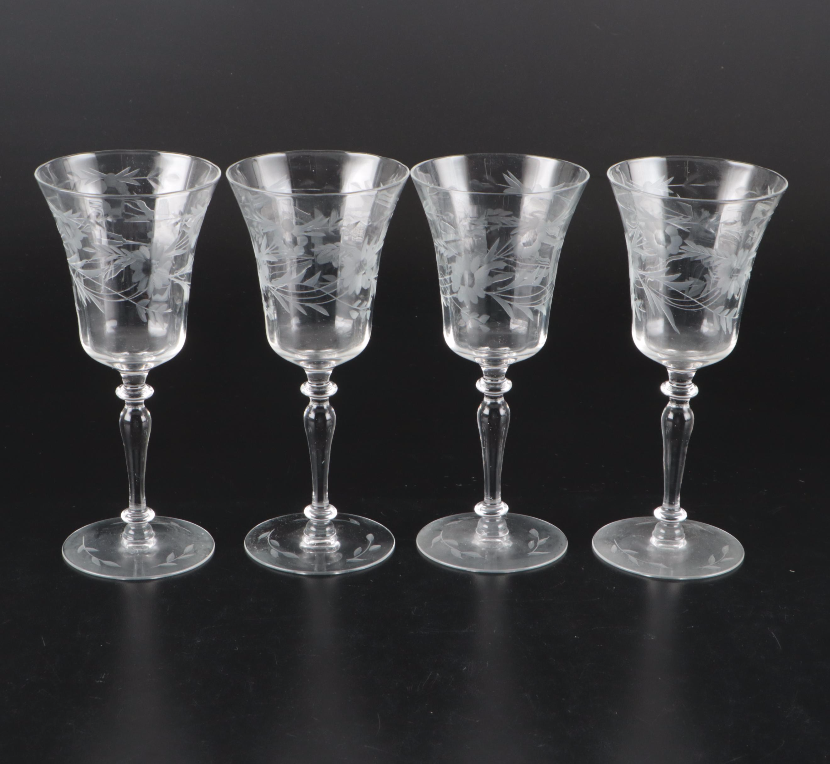 Glastonbury-Lotus Floral Glass Water Goblets