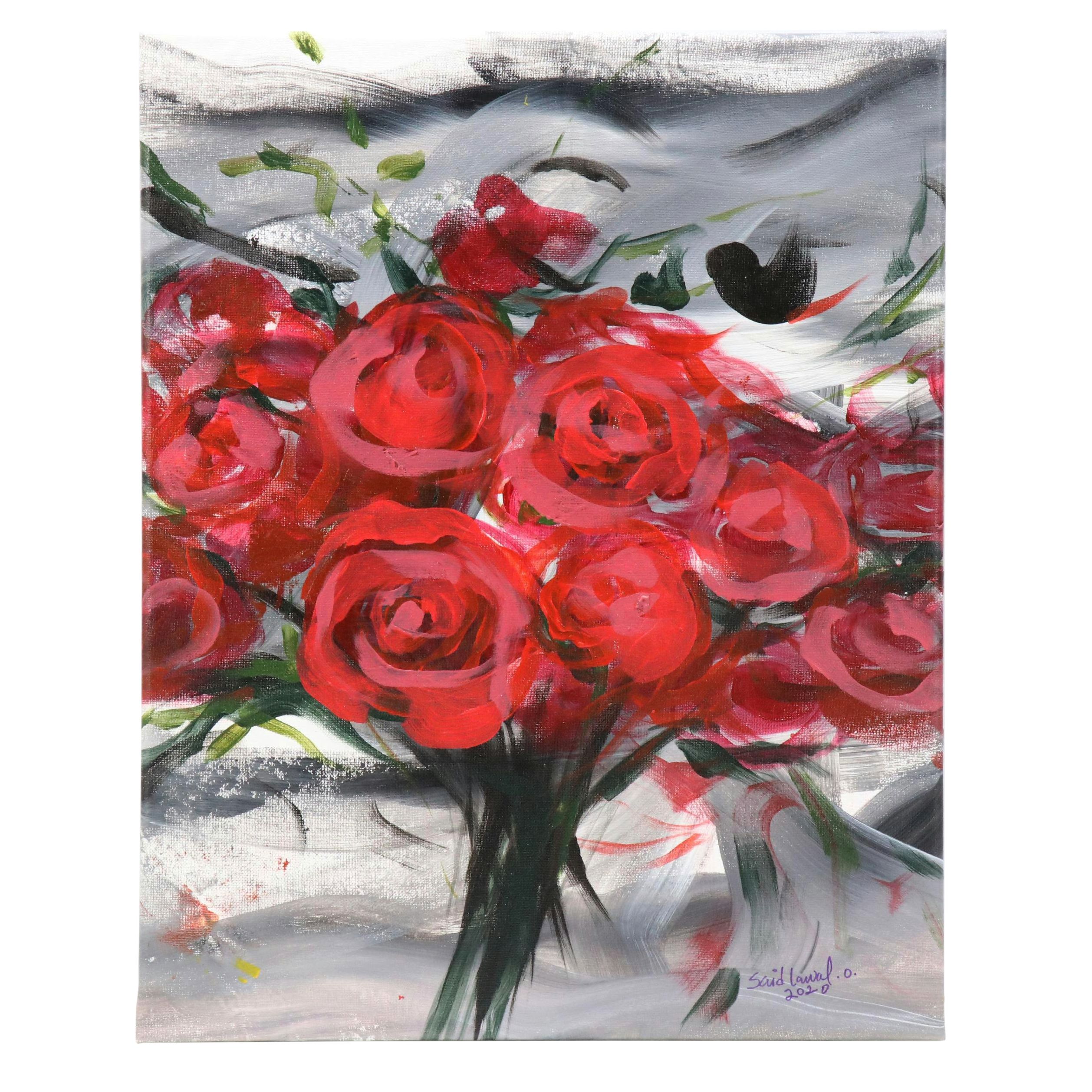 Said Oladejo-lawal Stylized Floral Acrylic Painting, 2020