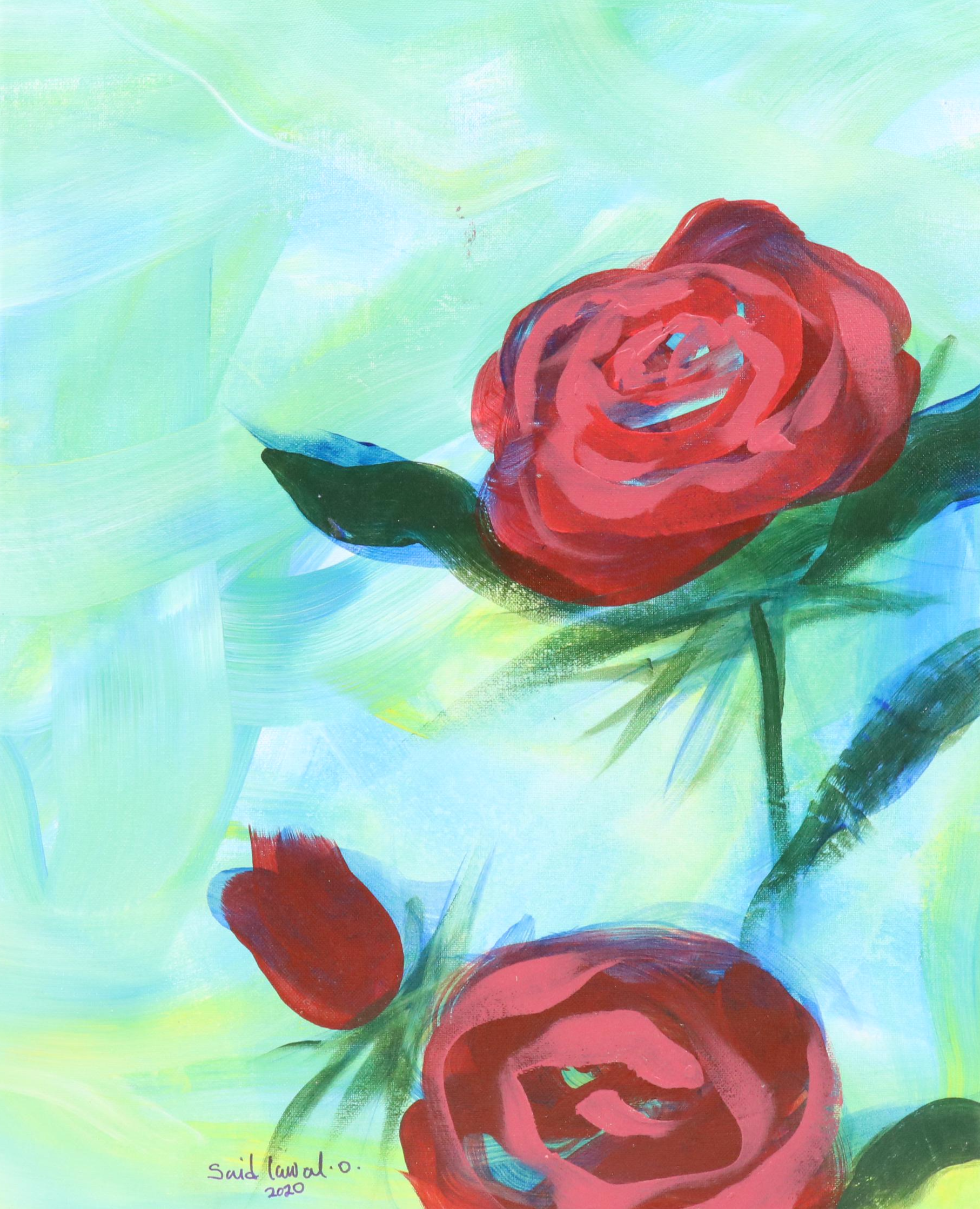 Said Oladejo-lawal Stylized Floral Acrylic Painting, 2020