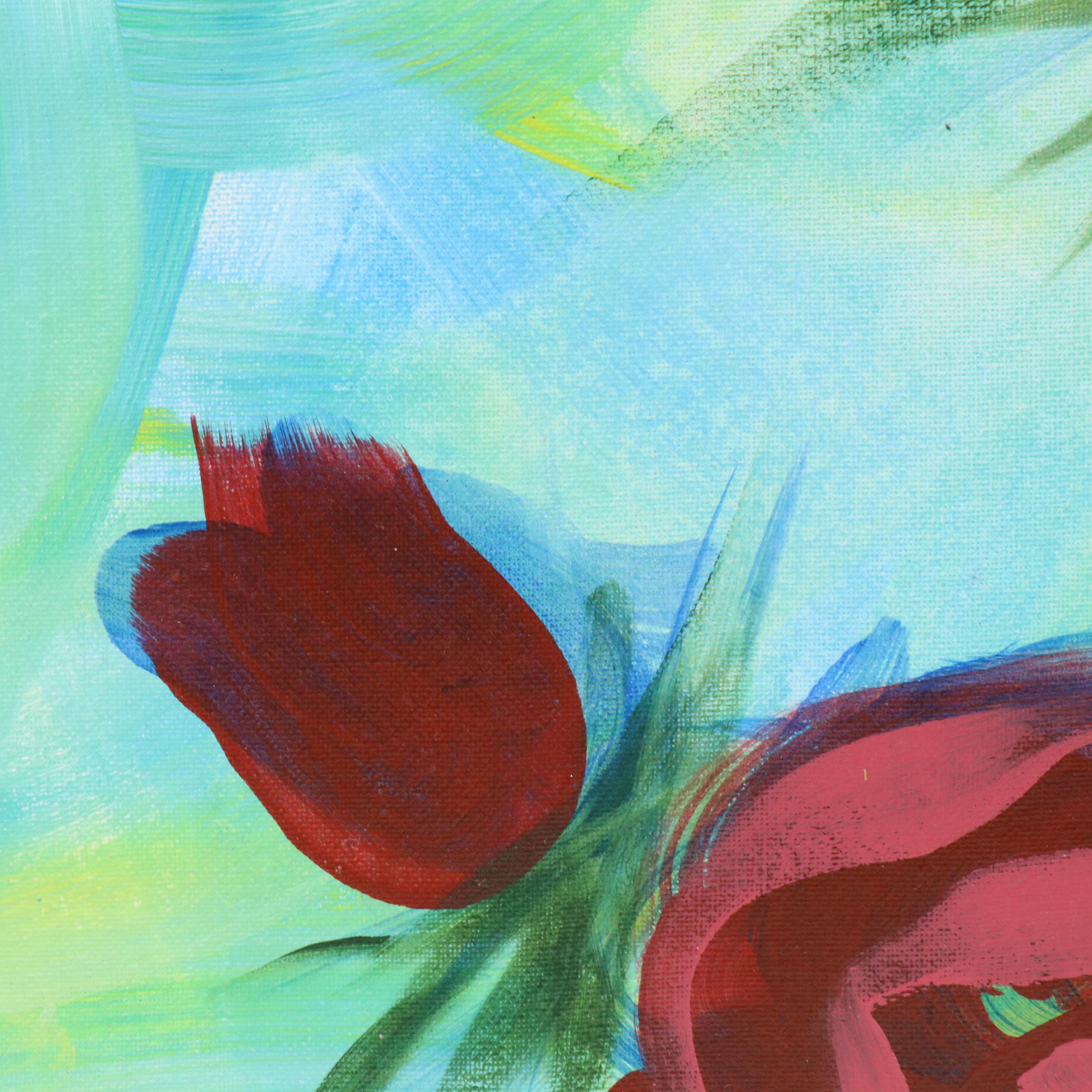 Said Oladejo-lawal Stylized Floral Acrylic Painting, 2020