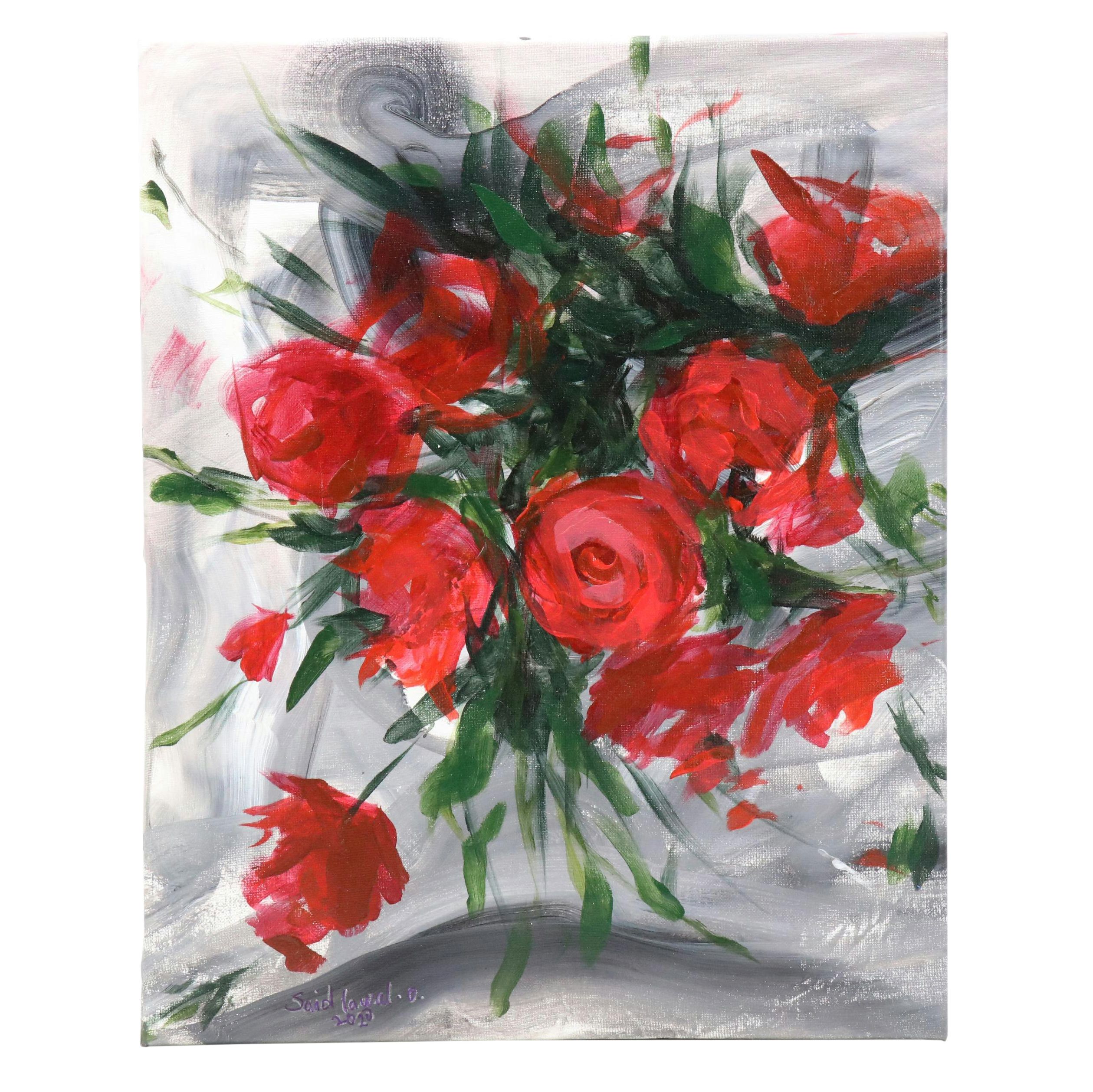 Said Oladejo-lawal Stylized Floral Acrylic Painting, 2020