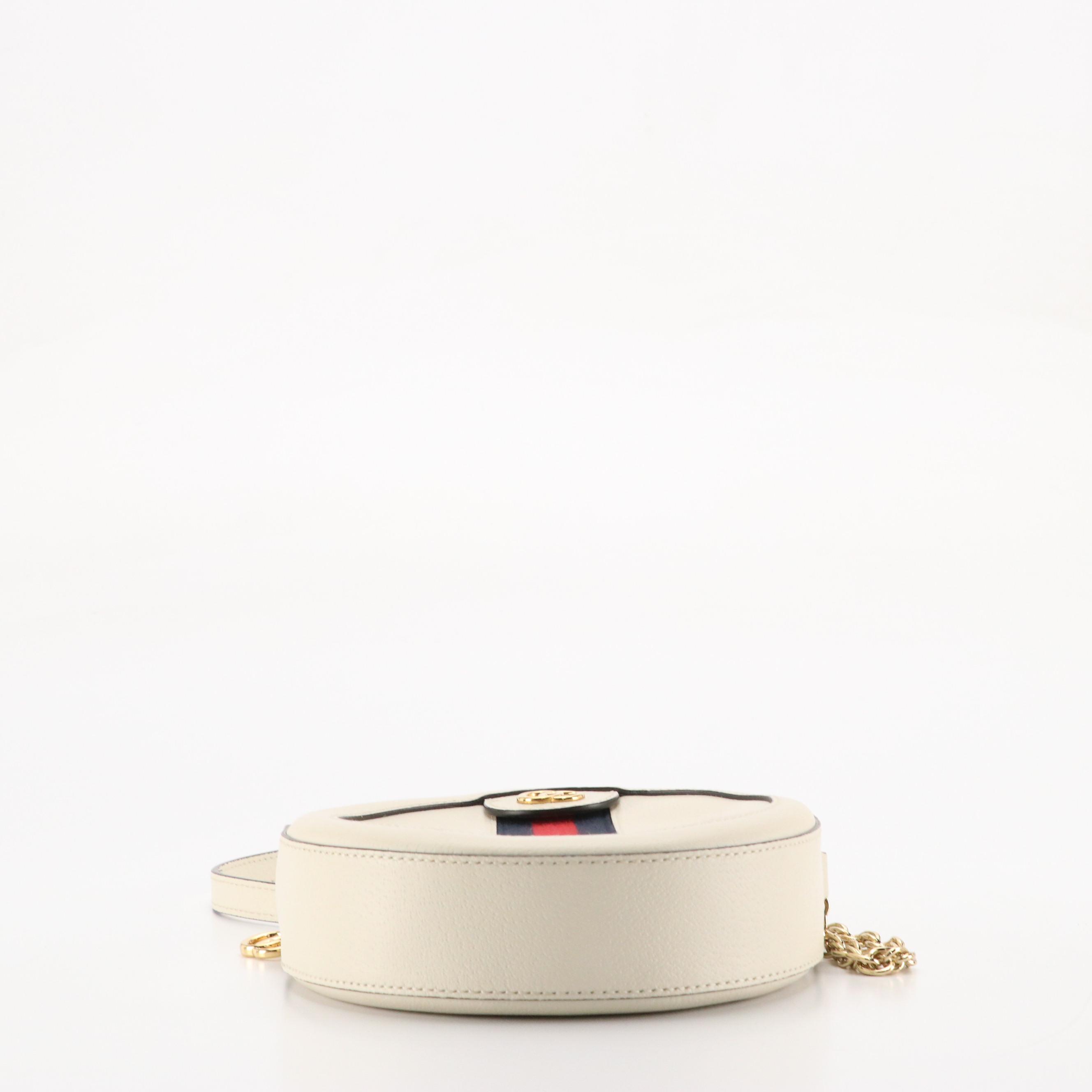 Gucci Ophidia Round Crossbody Bag in Web Striped White Leather