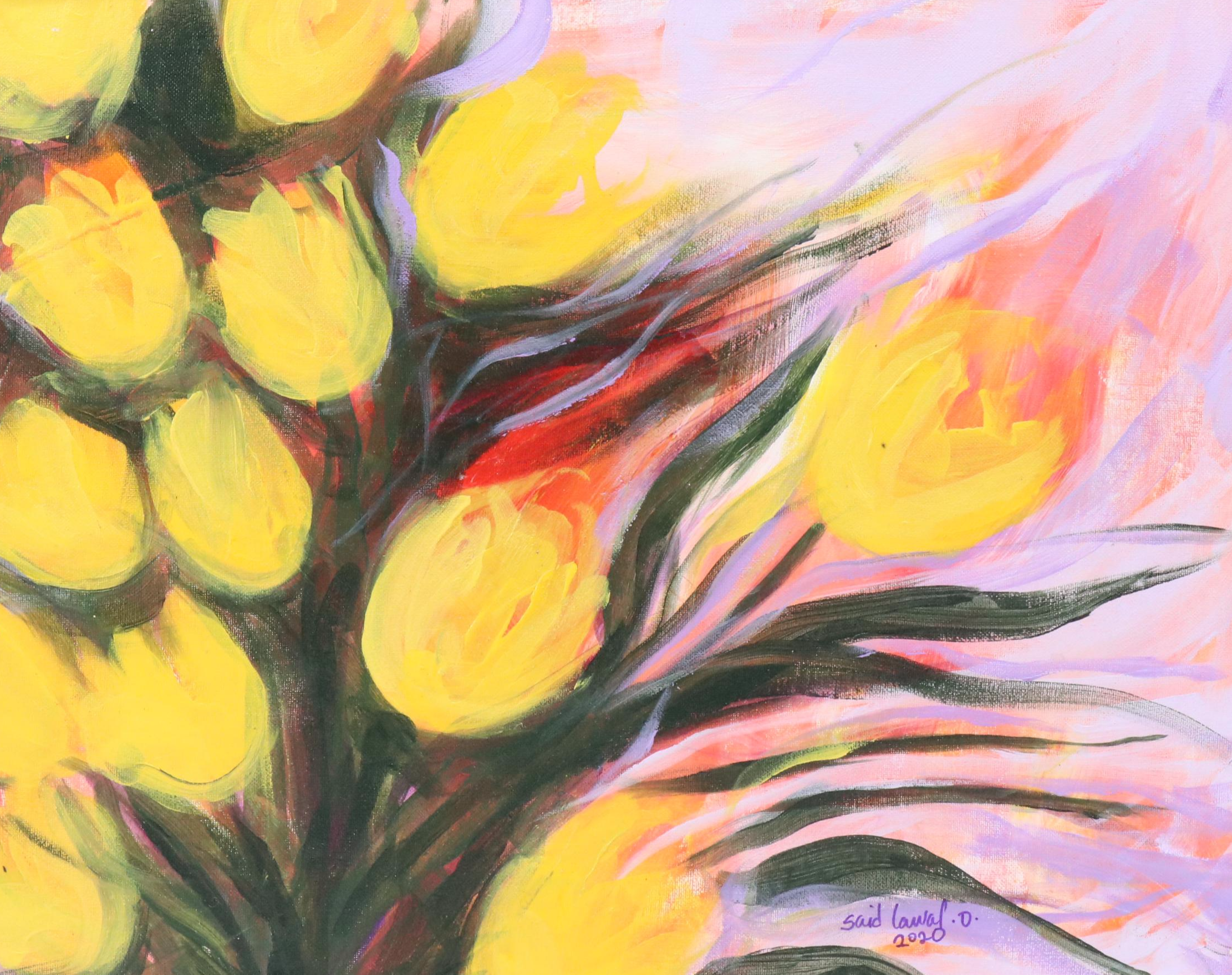 Said Oladejo-lawal Stylized Floral Acrylic Painting, 2020