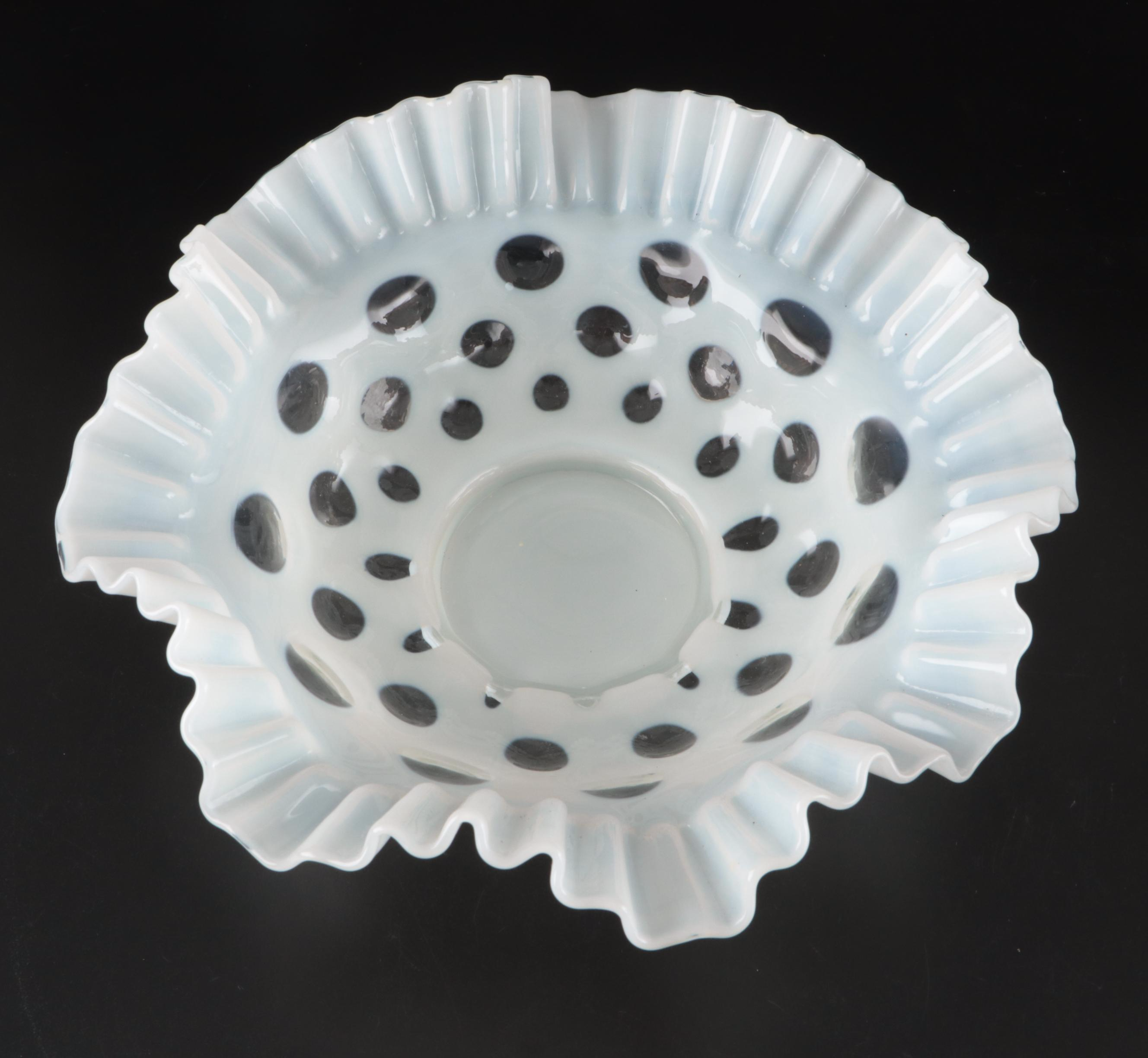 Fenton Glass Opalescent Coin Dot Vase and Bowl, Mid 20th-Century