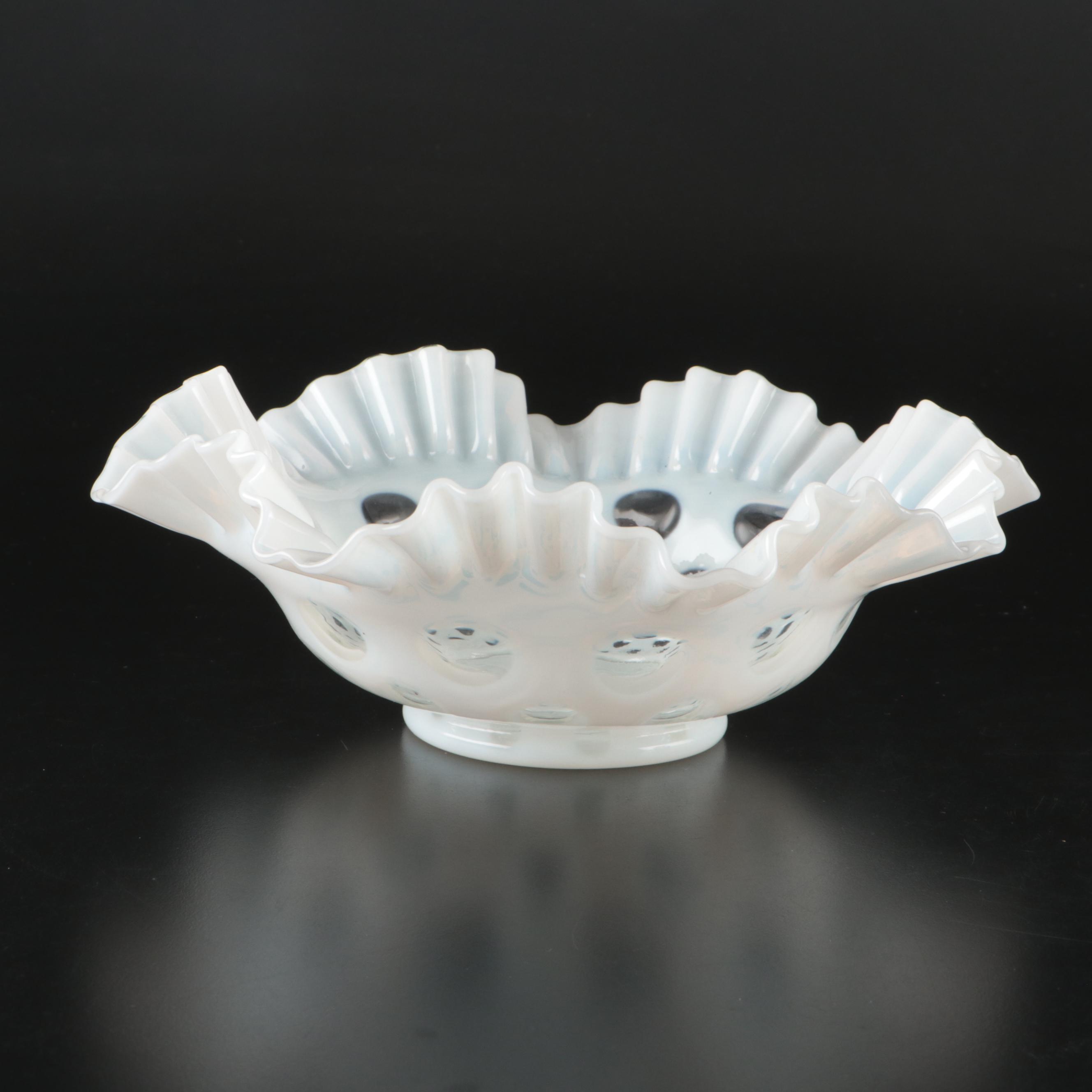 Fenton Glass Opalescent Coin Dot Vase and Bowl, Mid 20th-Century
