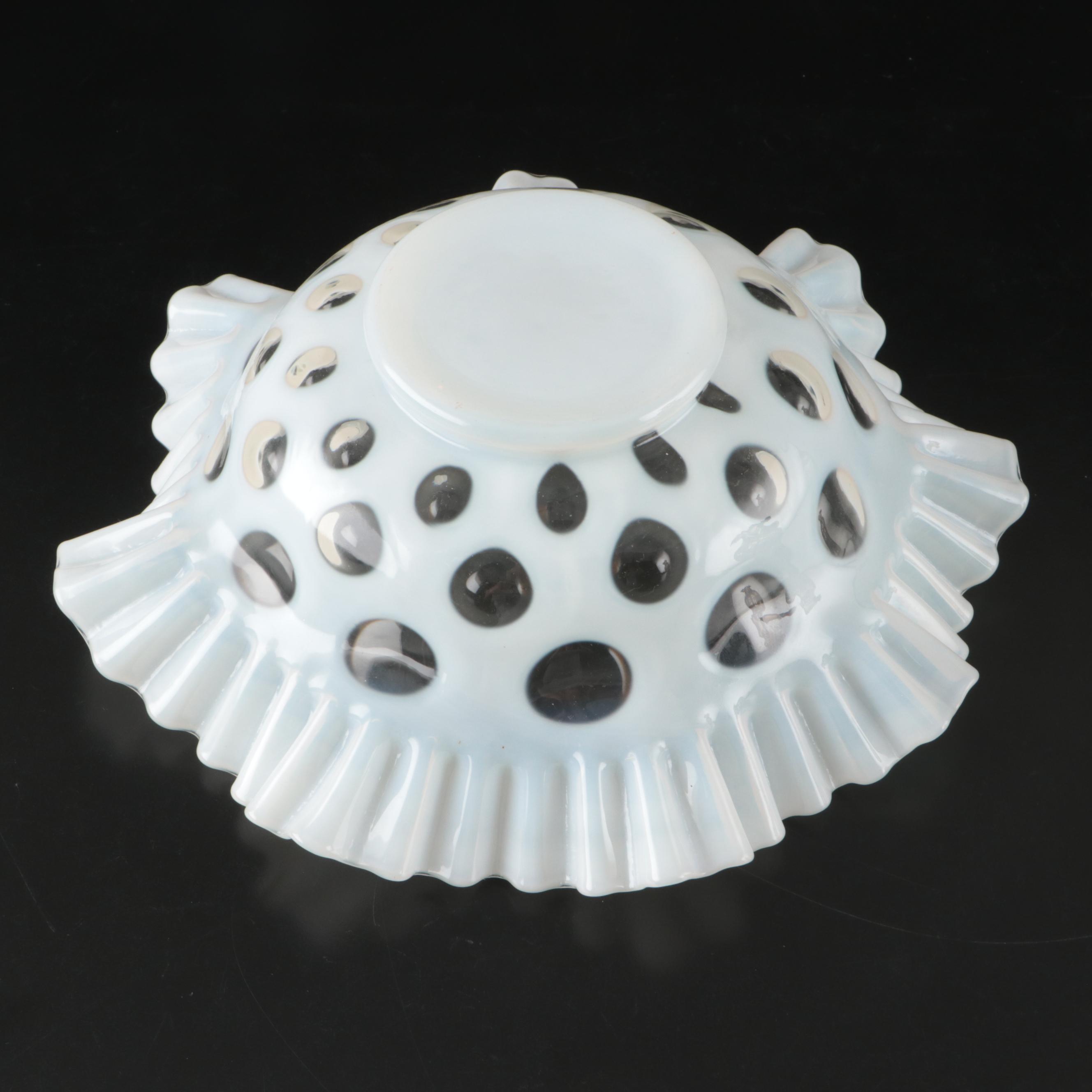 Fenton Glass Opalescent Coin Dot Vase and Bowl, Mid 20th-Century