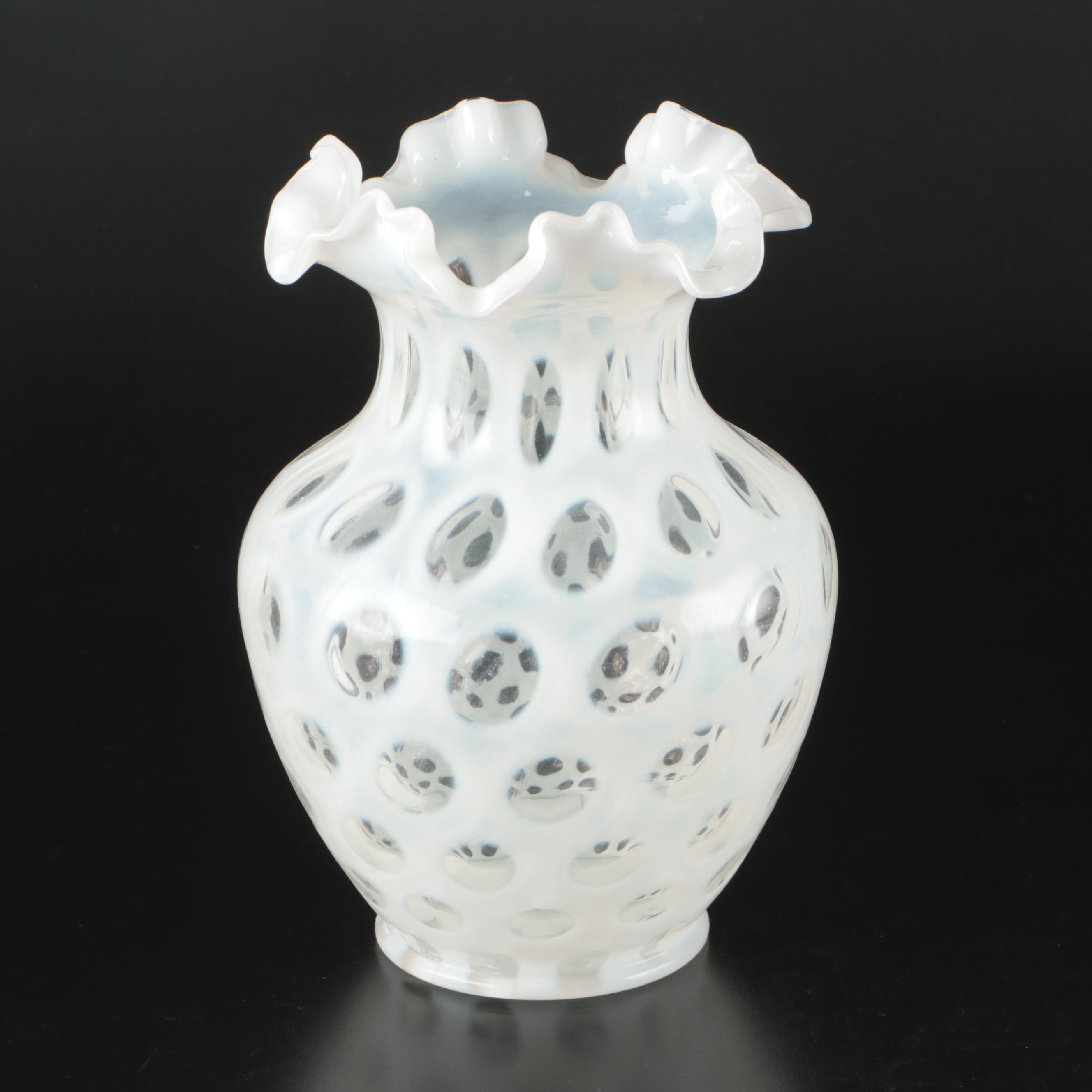 Fenton Glass Opalescent Coin Dot Vase and Bowl, Mid 20th-Century