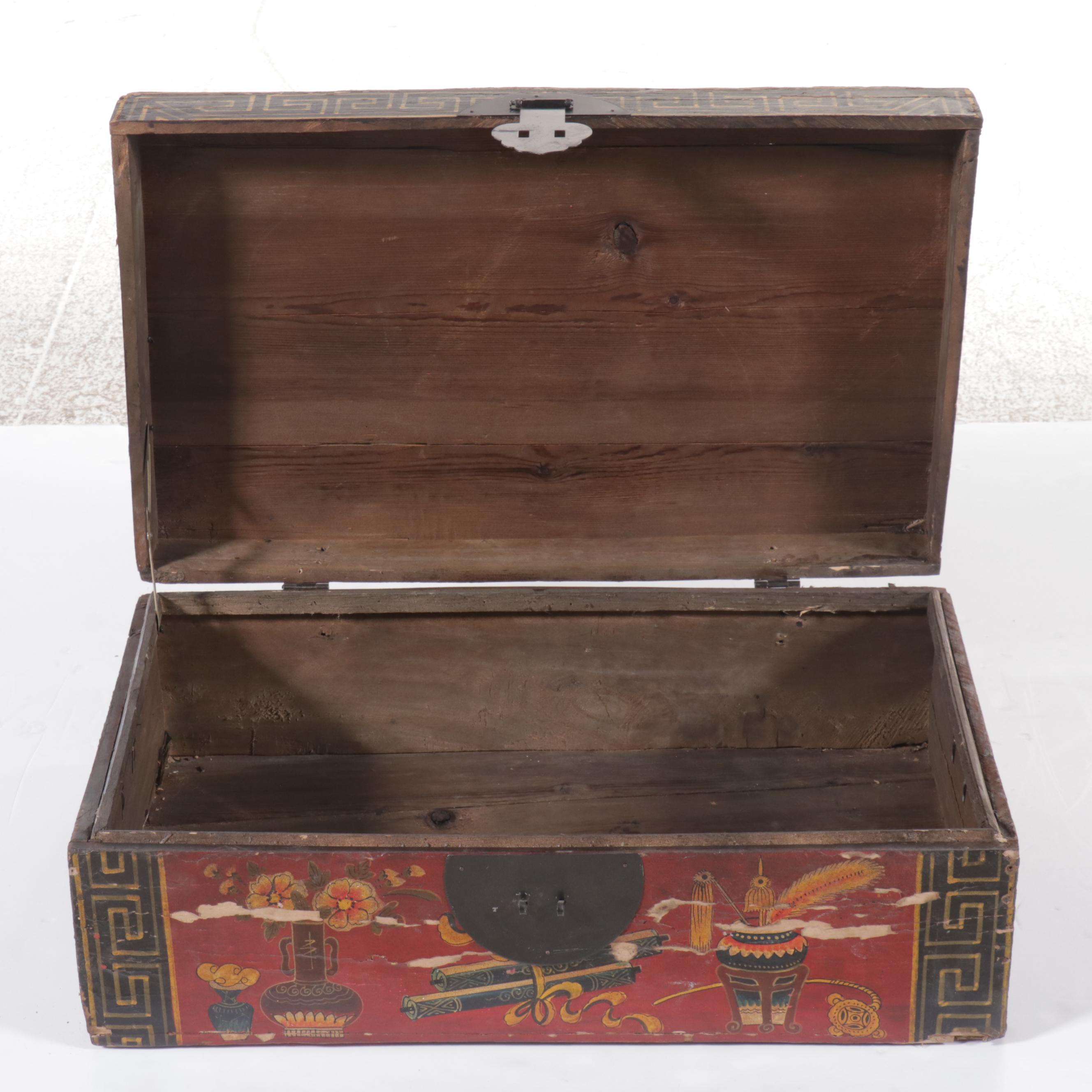 Chinese Polychrome Decorated Wood Chest