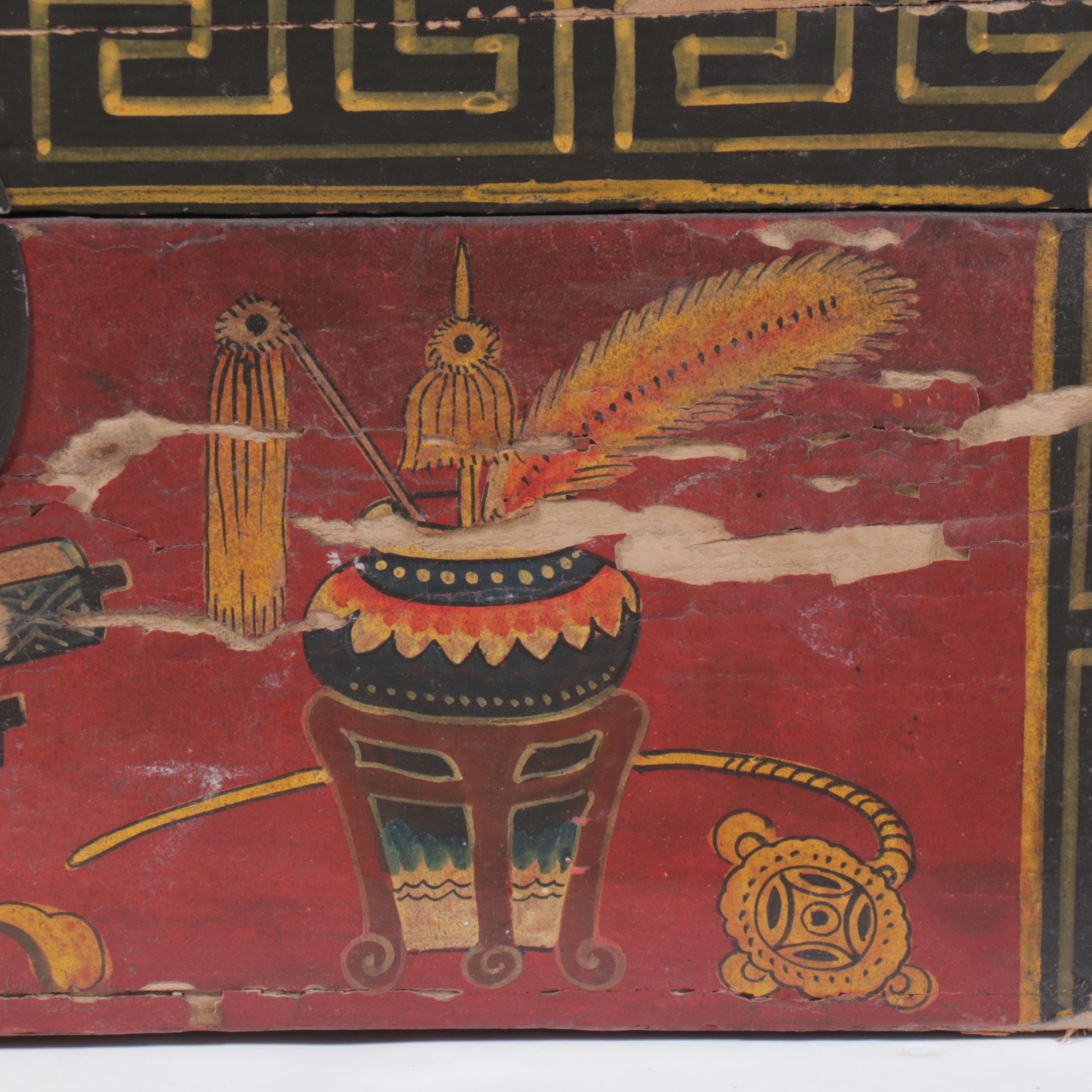 Chinese Polychrome Decorated Wood Chest