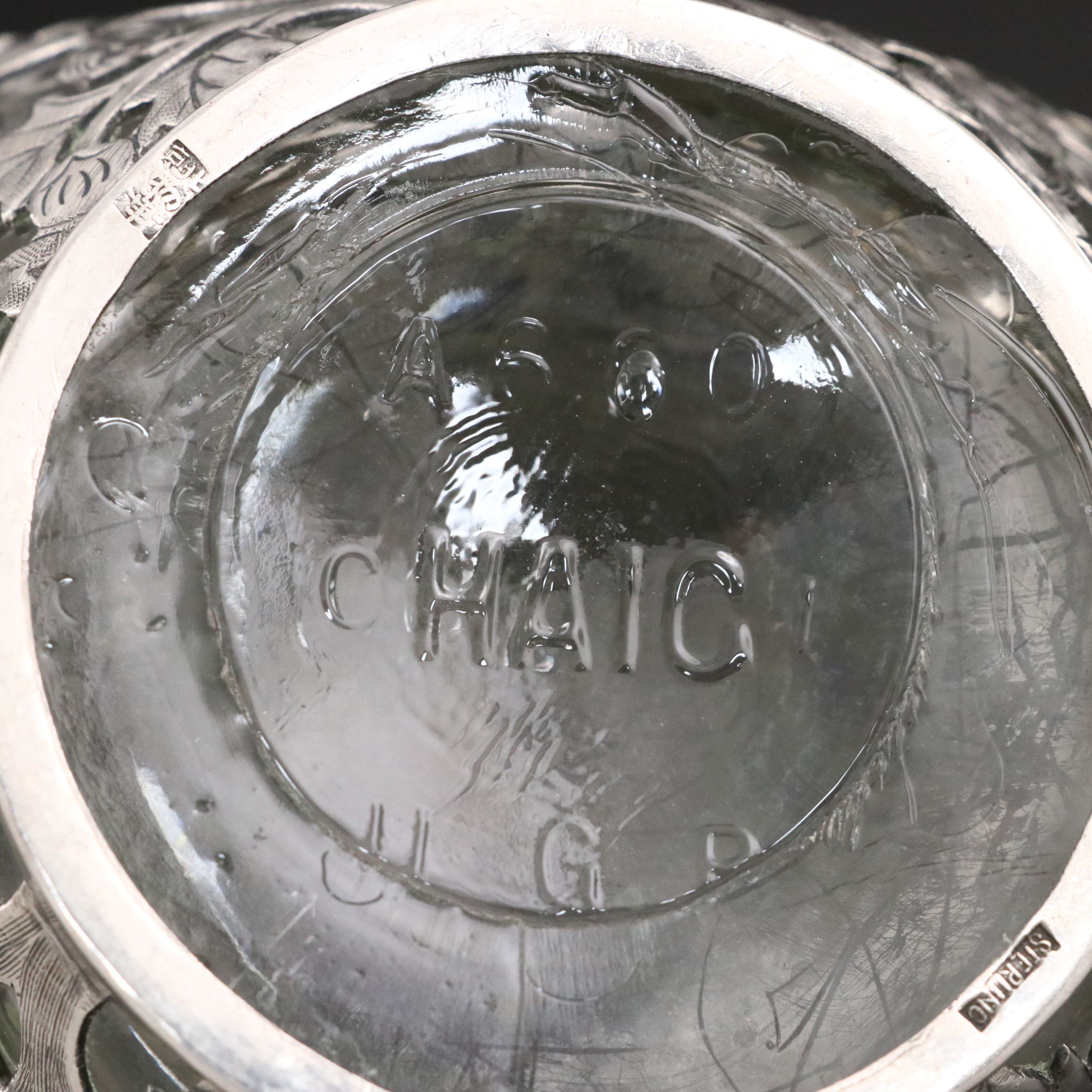 Chinese Floral Sterling Silver Cased Glass Decanter