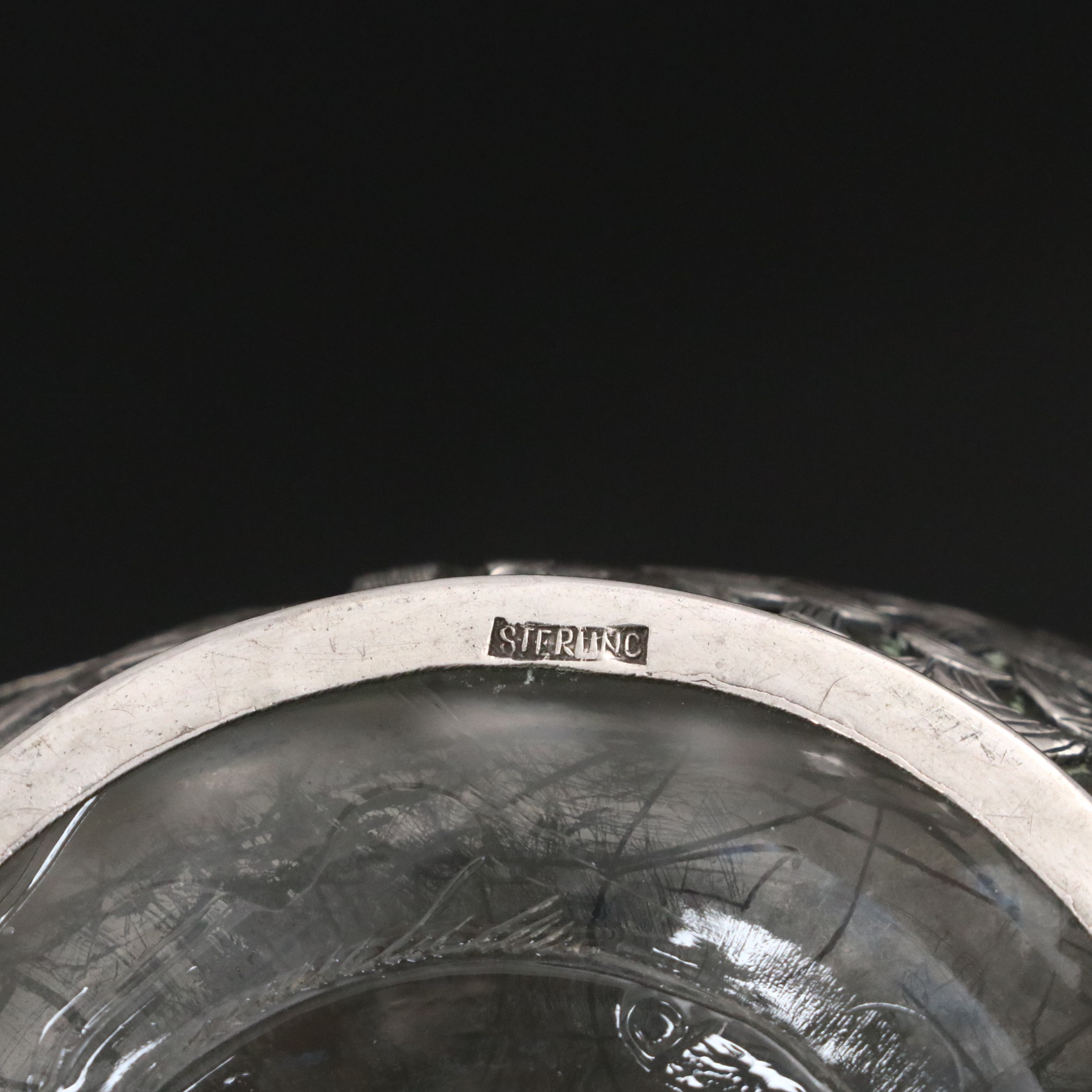 Chinese Floral Sterling Silver Cased Glass Decanter