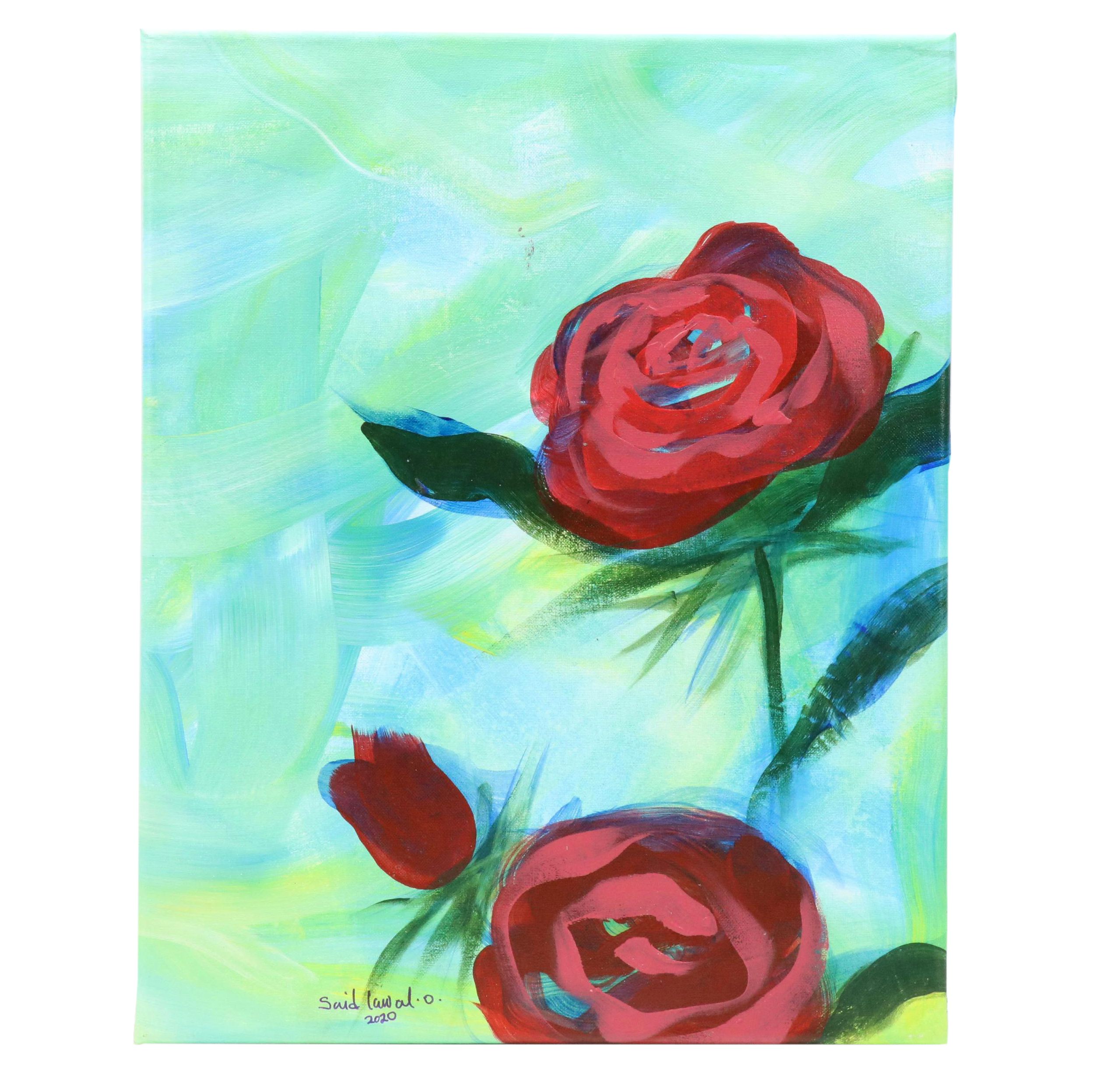 Said Oladejo-lawal Stylized Floral Acrylic Painting, 2020