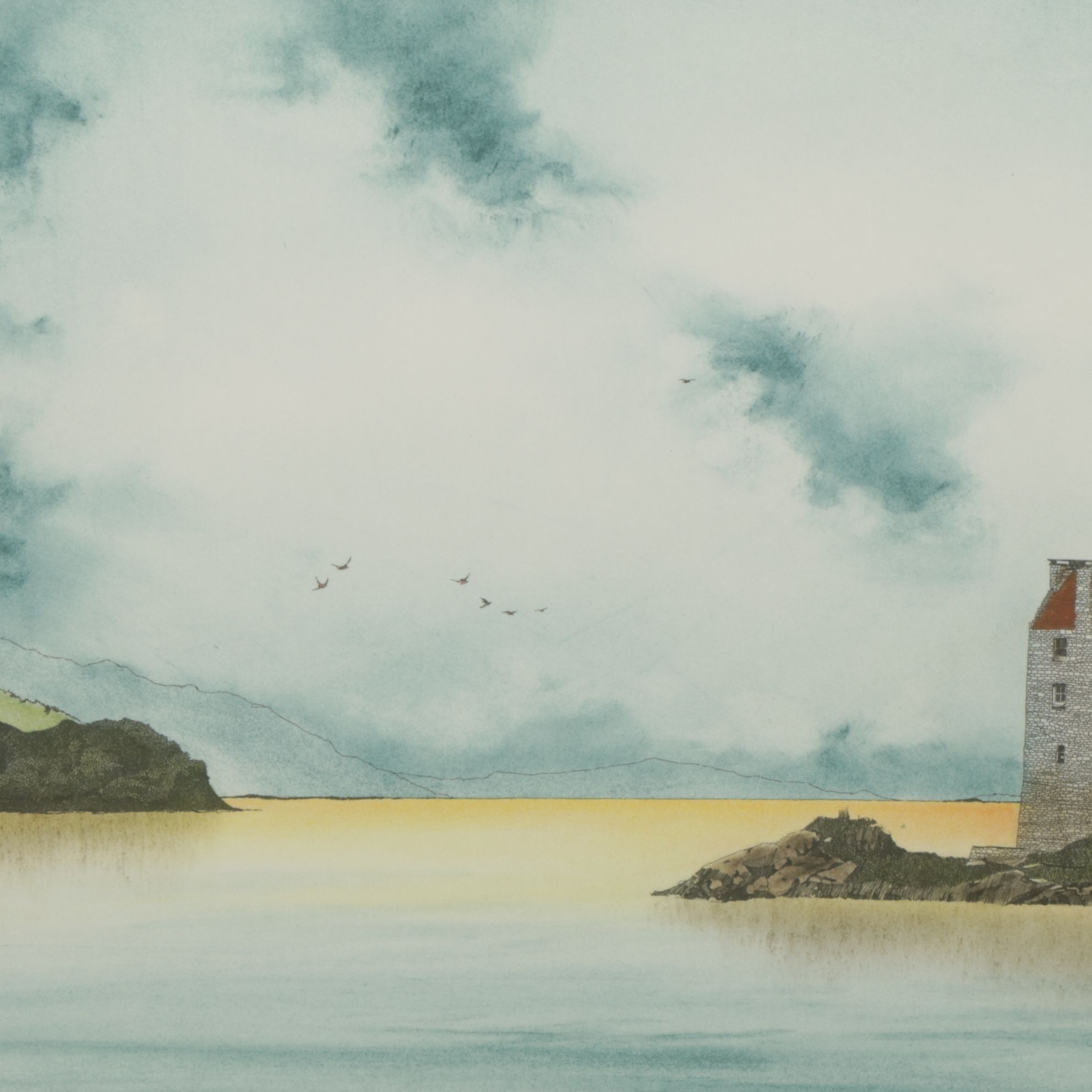 Lonnie C. Blackley Jr. Hand-Painted Lithograph of Irish Castle Landscape, 1992