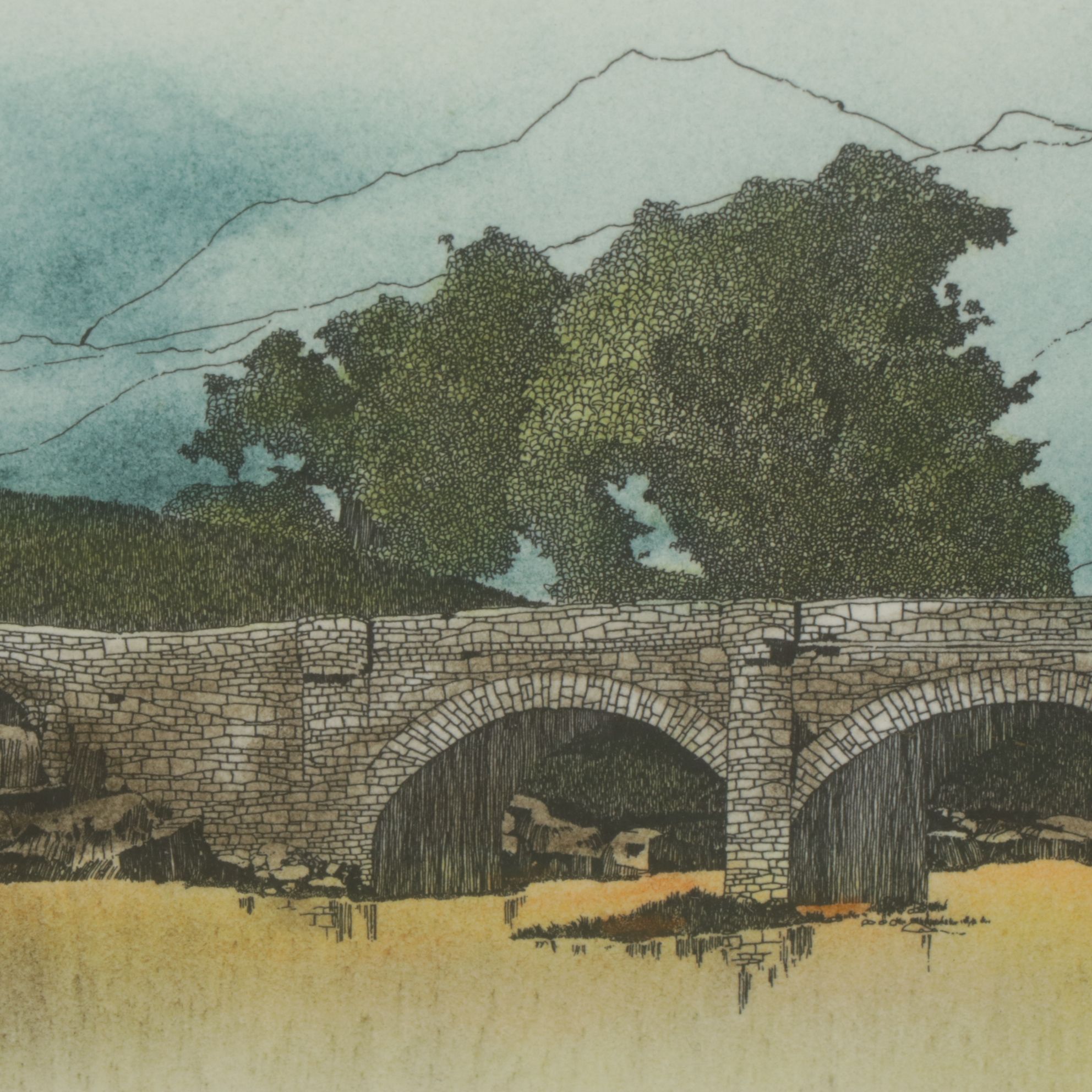 Lonnie C. Blackley Jr. Hand-Painted Lithograph of Irish Castle Landscape, 1992