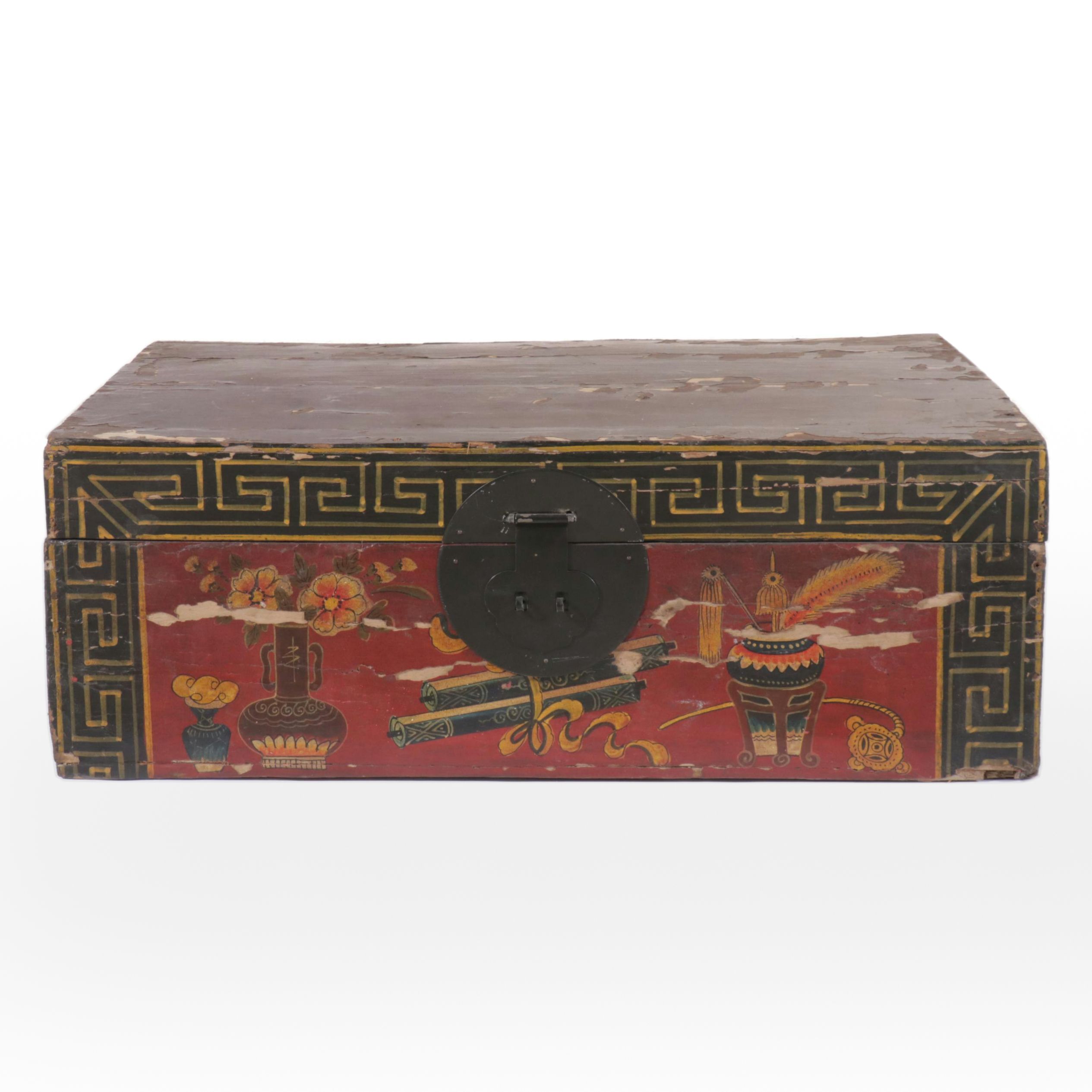 Chinese Polychrome Decorated Wood Chest