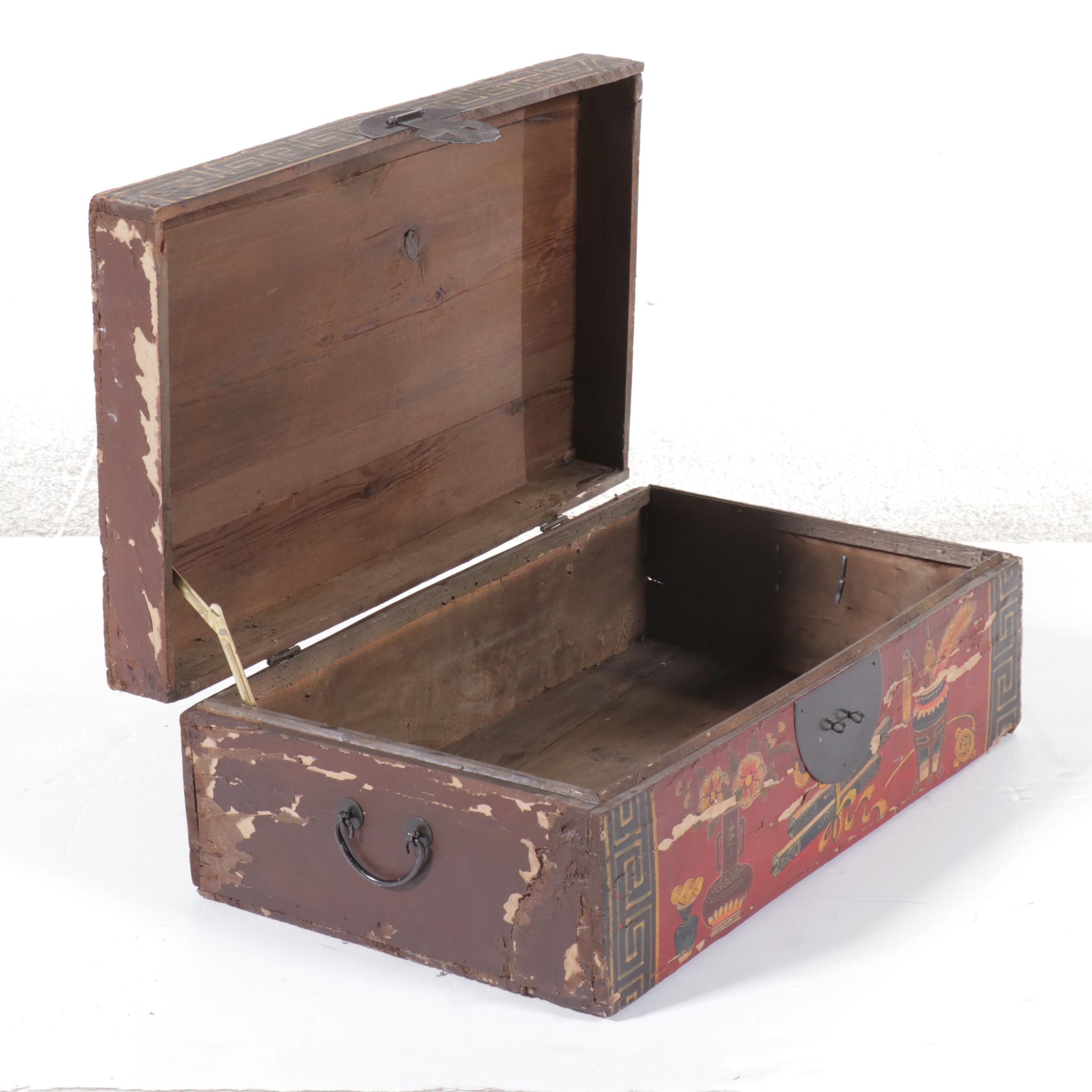 Chinese Polychrome Decorated Wood Chest