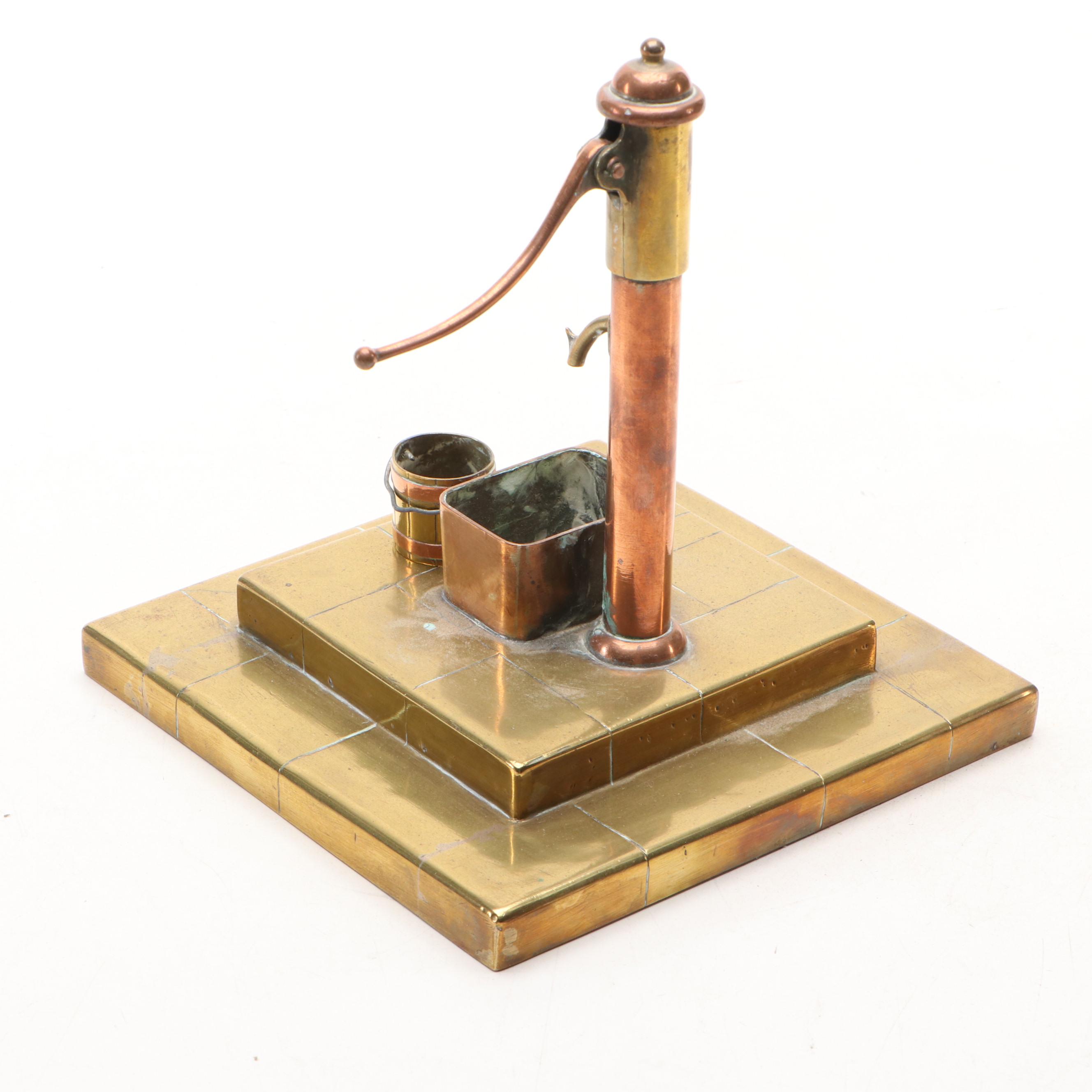 Working Copper and Brass Sculpture of Water Pump