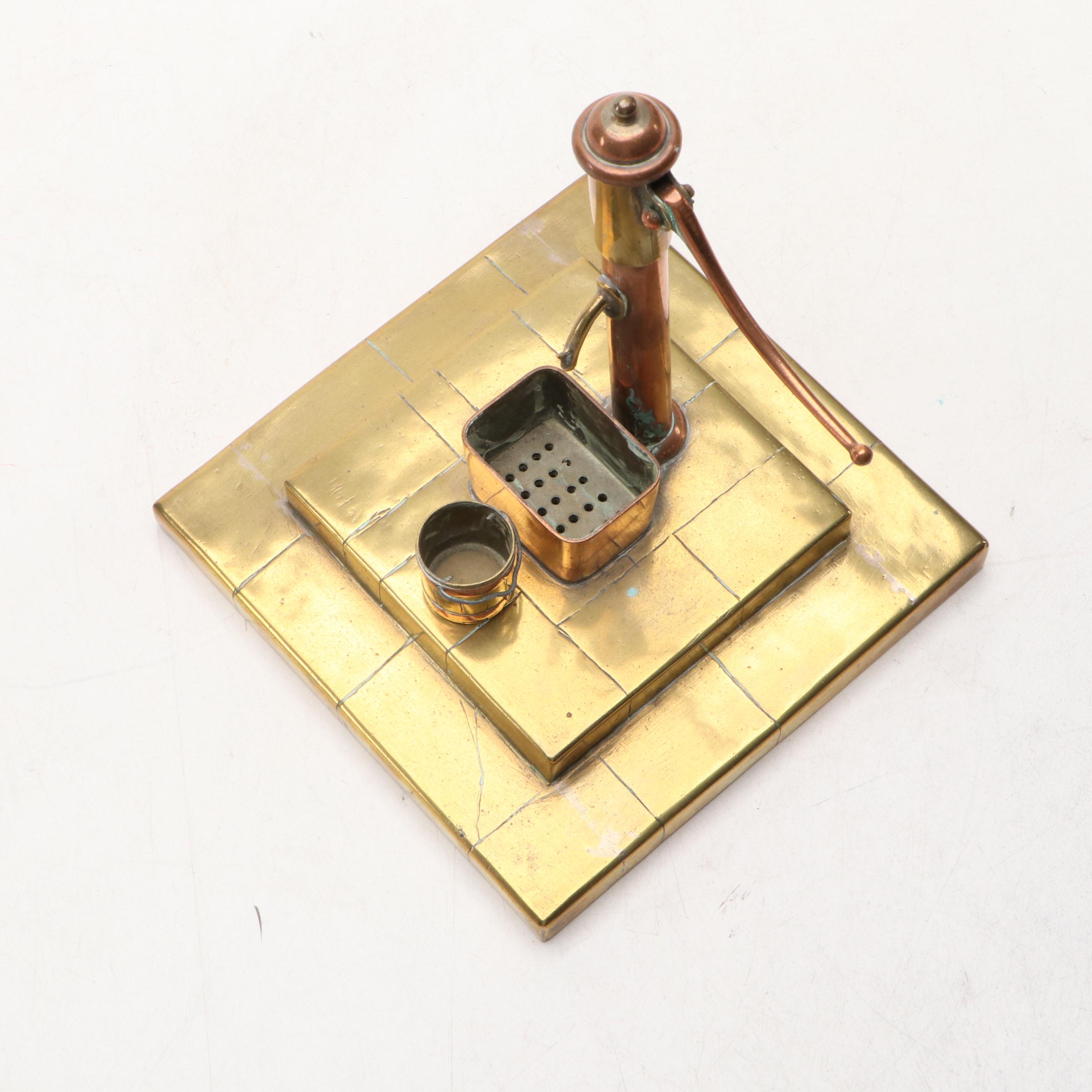 Working Copper and Brass Sculpture of Water Pump