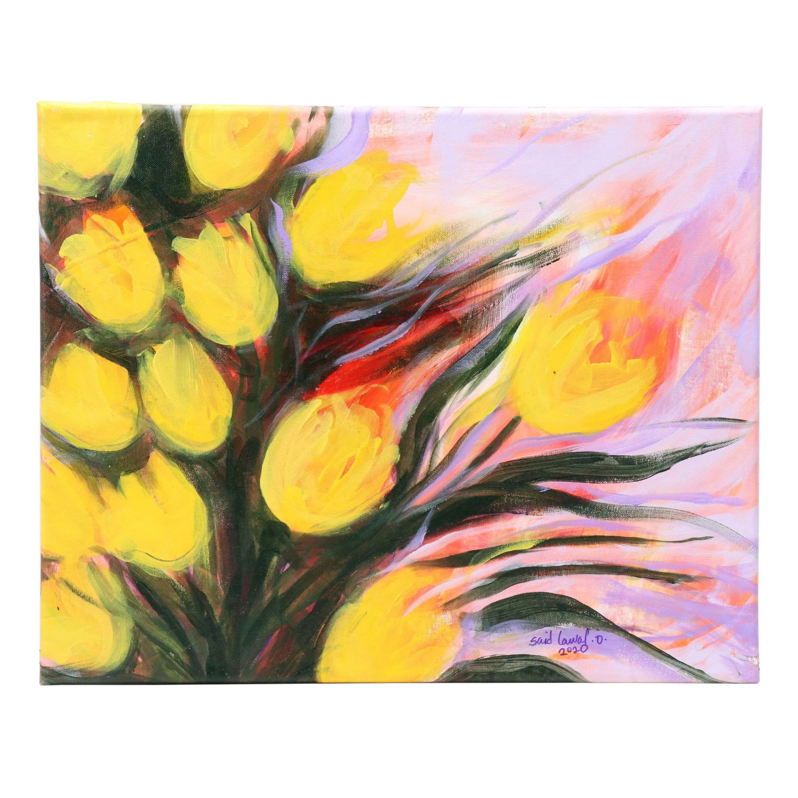 Said Oladejo-lawal Stylized Floral Acrylic Painting, 2020