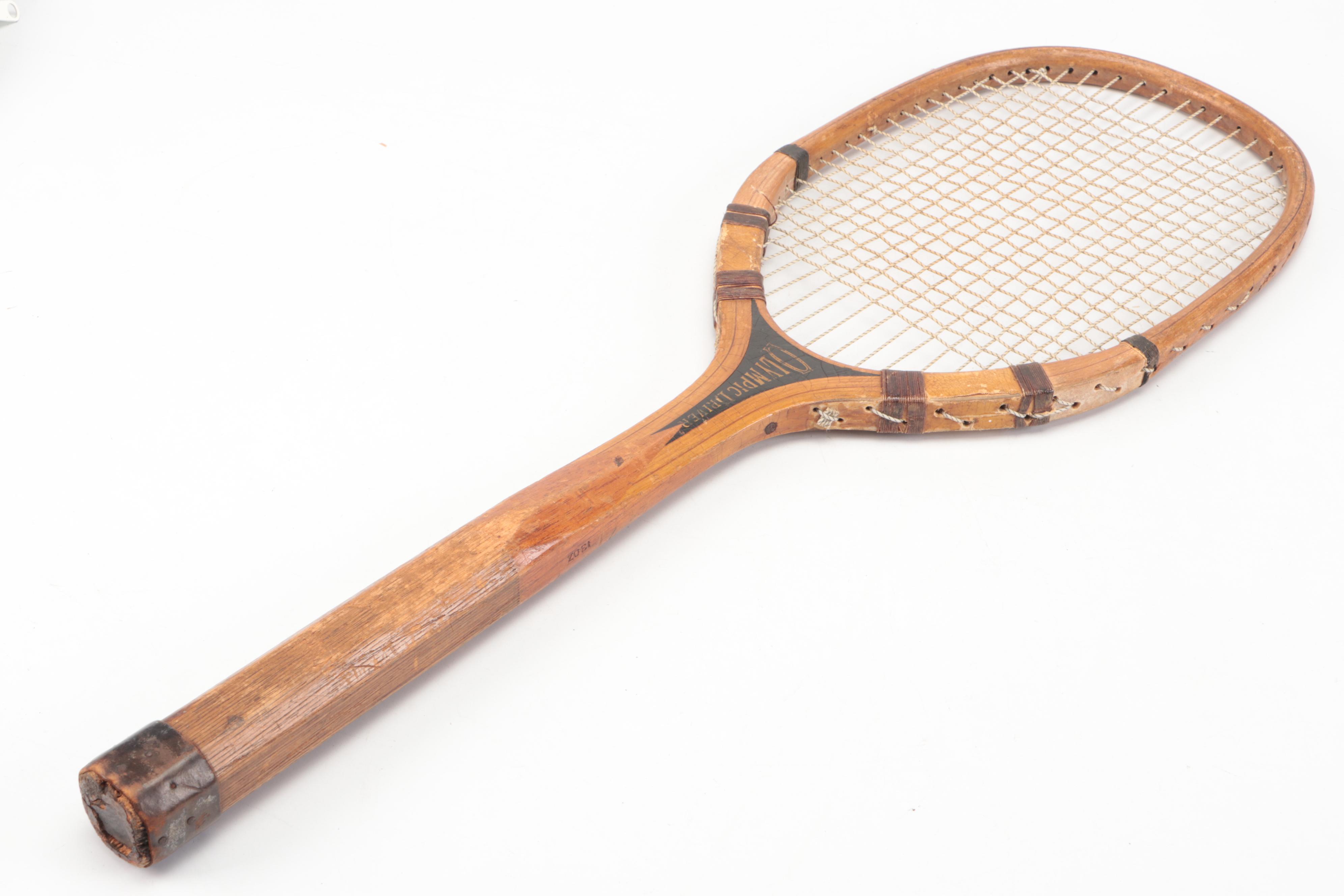 Wilson, E. Kent and Prince Tennis Rackets with Wood Bracket Press, Racket Sleeve