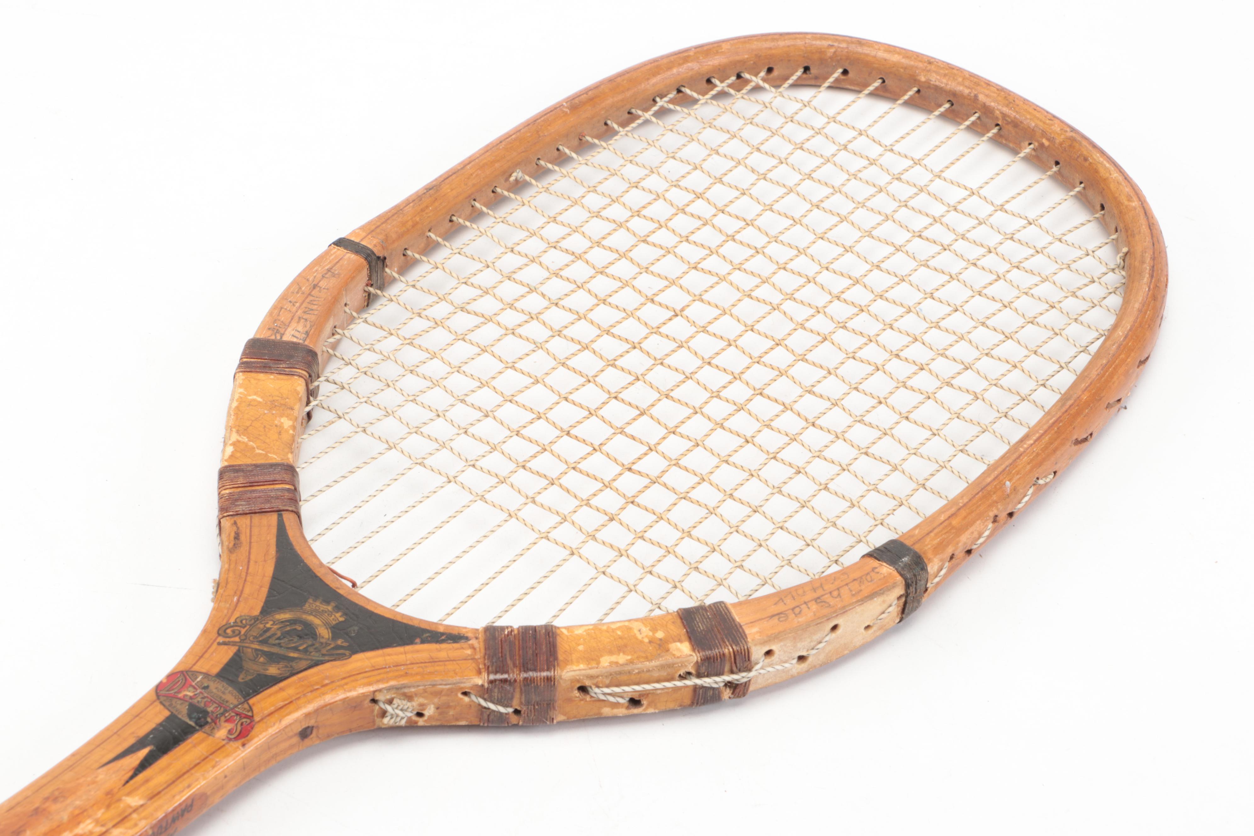 Wilson, E. Kent and Prince Tennis Rackets with Wood Bracket Press, Racket Sleeve