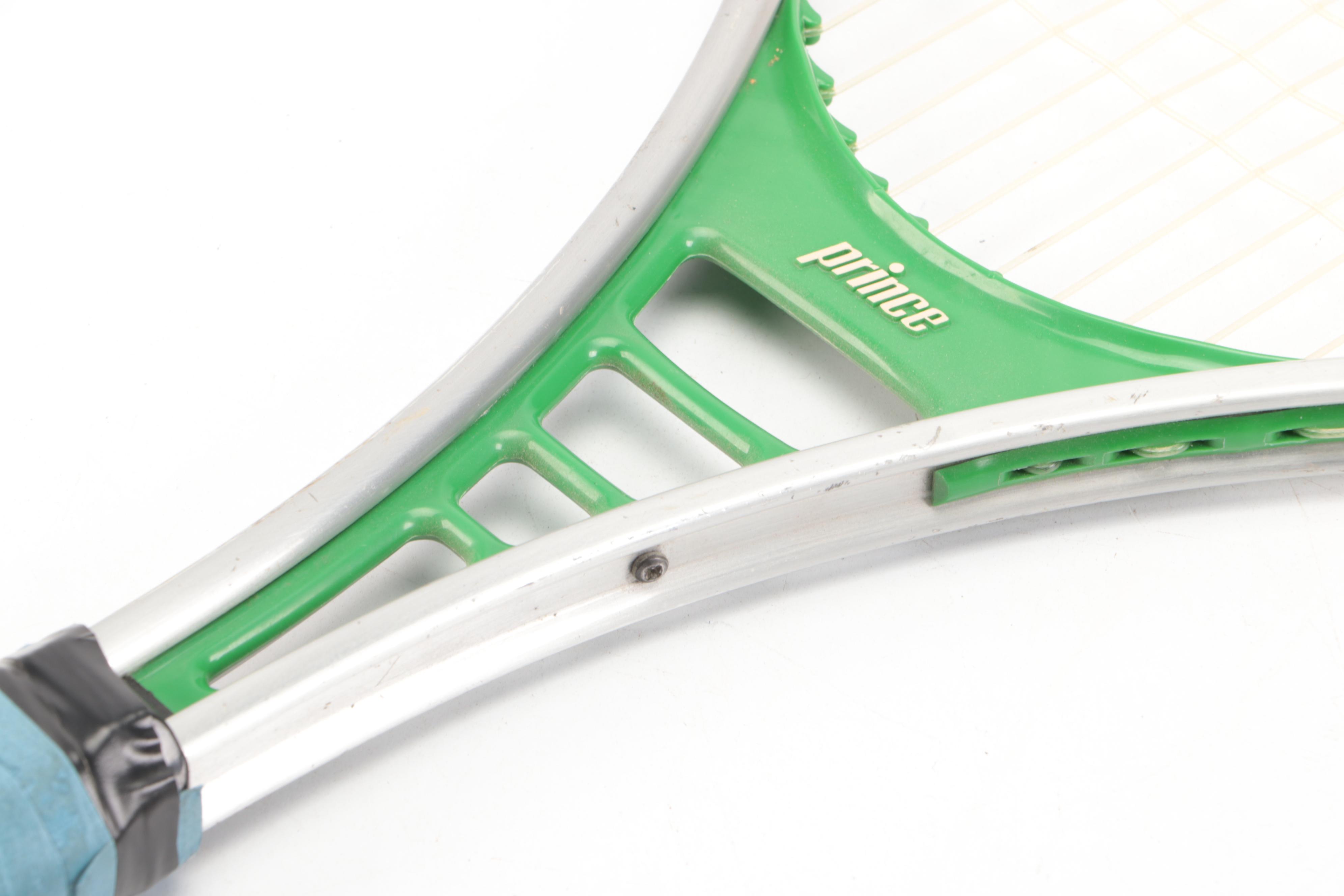 Wilson, E. Kent and Prince Tennis Rackets with Wood Bracket Press, Racket Sleeve