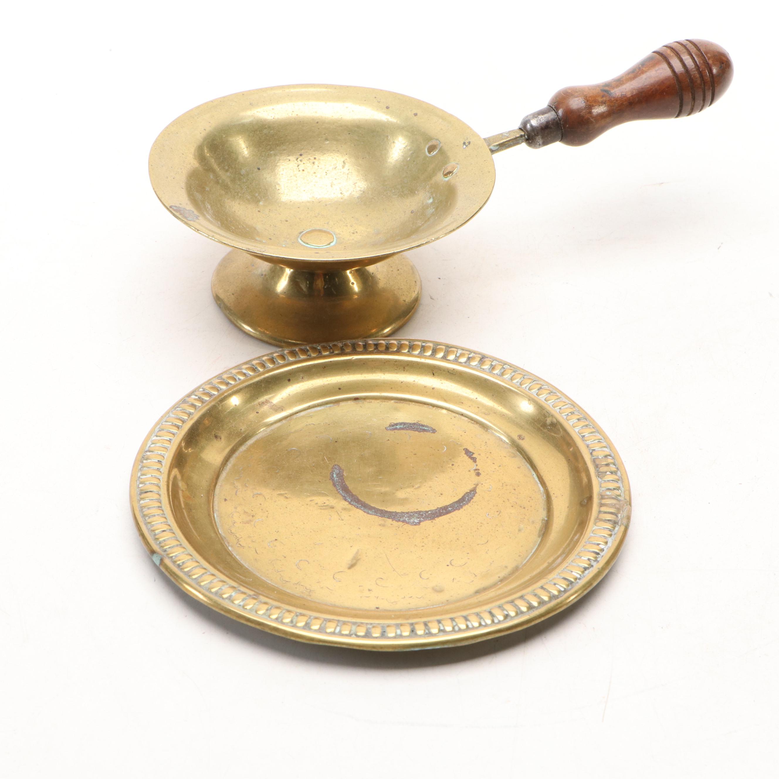 Brass Mortar with Pestle, Spoons, and Diwali Burner/Lamp with Underplate