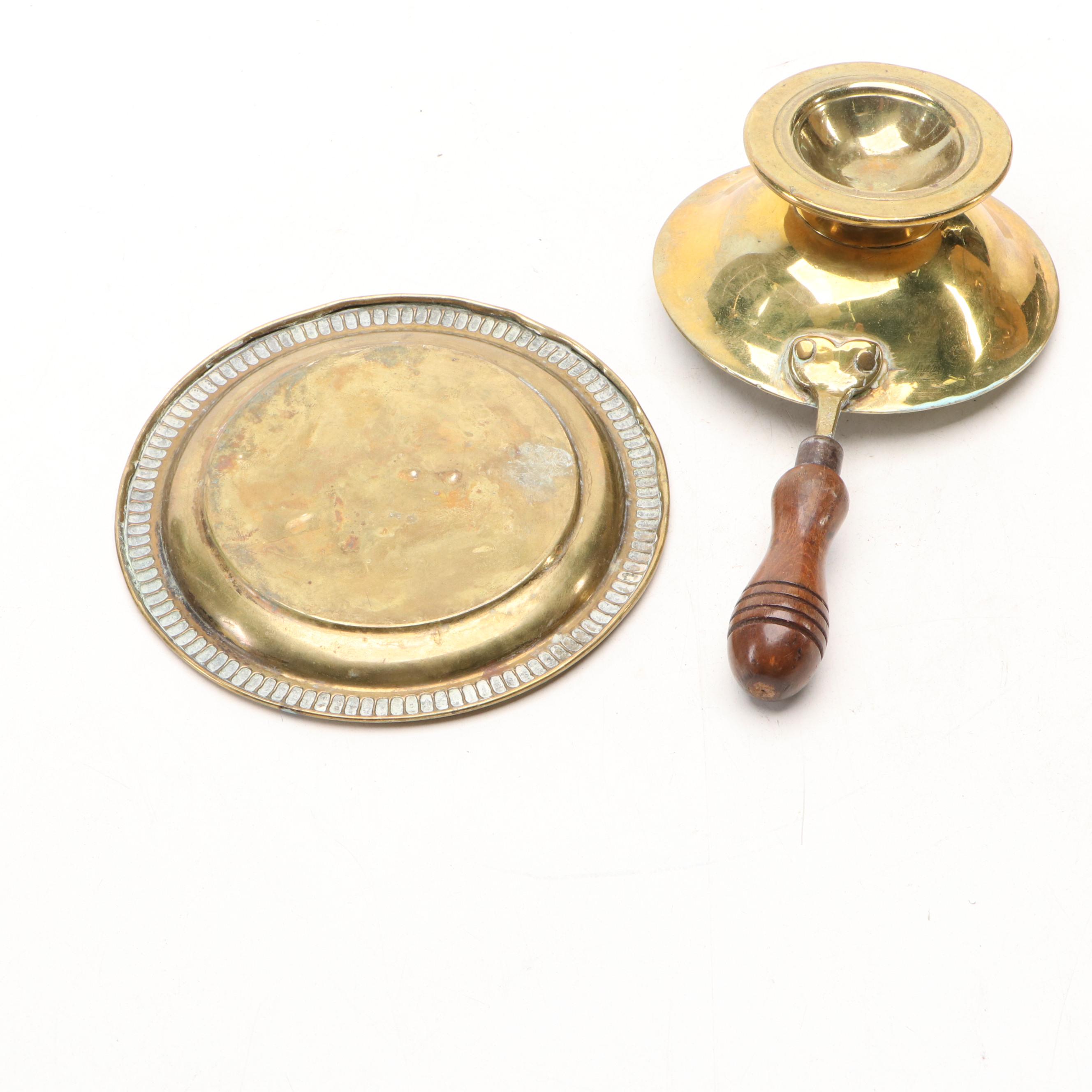 Brass Mortar with Pestle, Spoons, and Diwali Burner/Lamp with Underplate