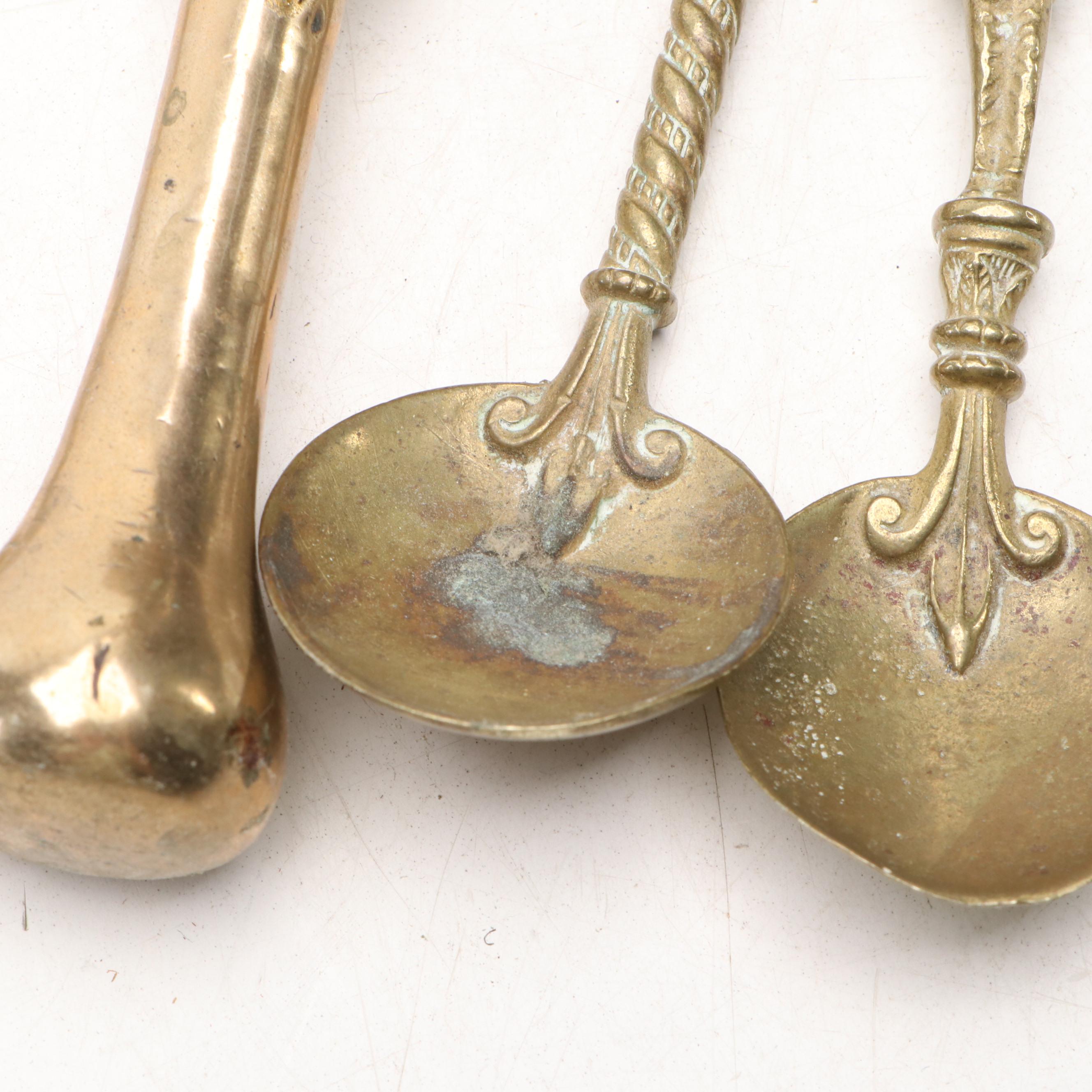 Brass Mortar with Pestle, Spoons, and Diwali Burner/Lamp with Underplate