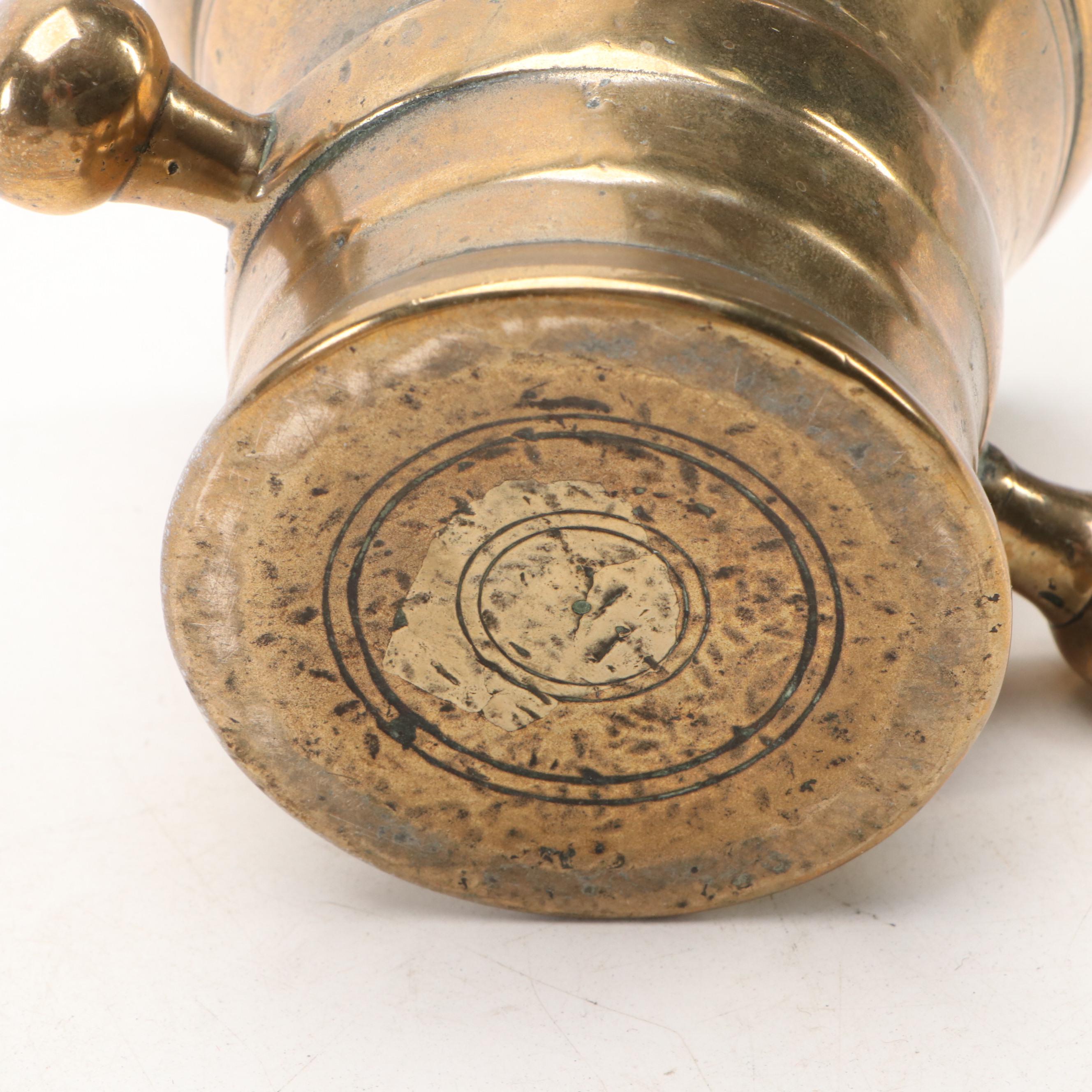 Brass Mortar with Pestle, Spoons, and Diwali Burner/Lamp with Underplate